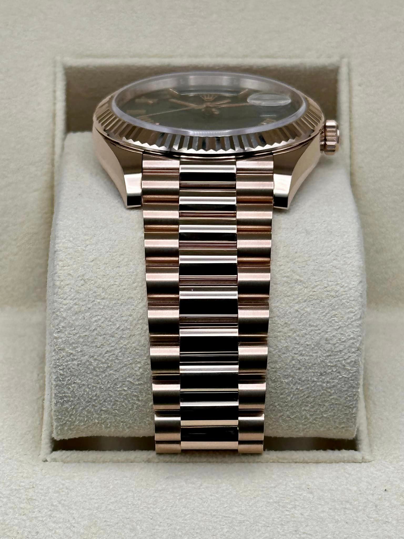 NEW 2022 Rolex Day-Date 40 228238 Rose Gold Olive Dial Arabic Calendar - MyWatchLLC