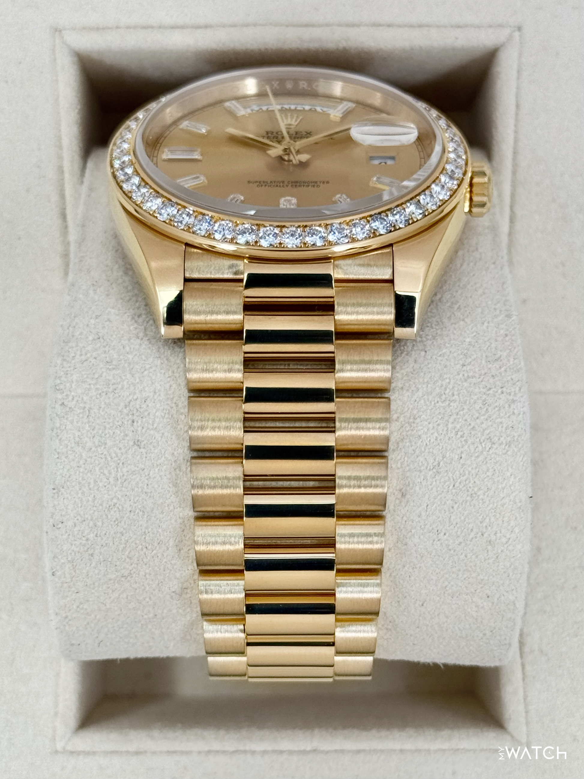 2021 Rolex Day-Date 40mm 228348RBR Presidential Champagne Diamond Dial - MyWatchLLC