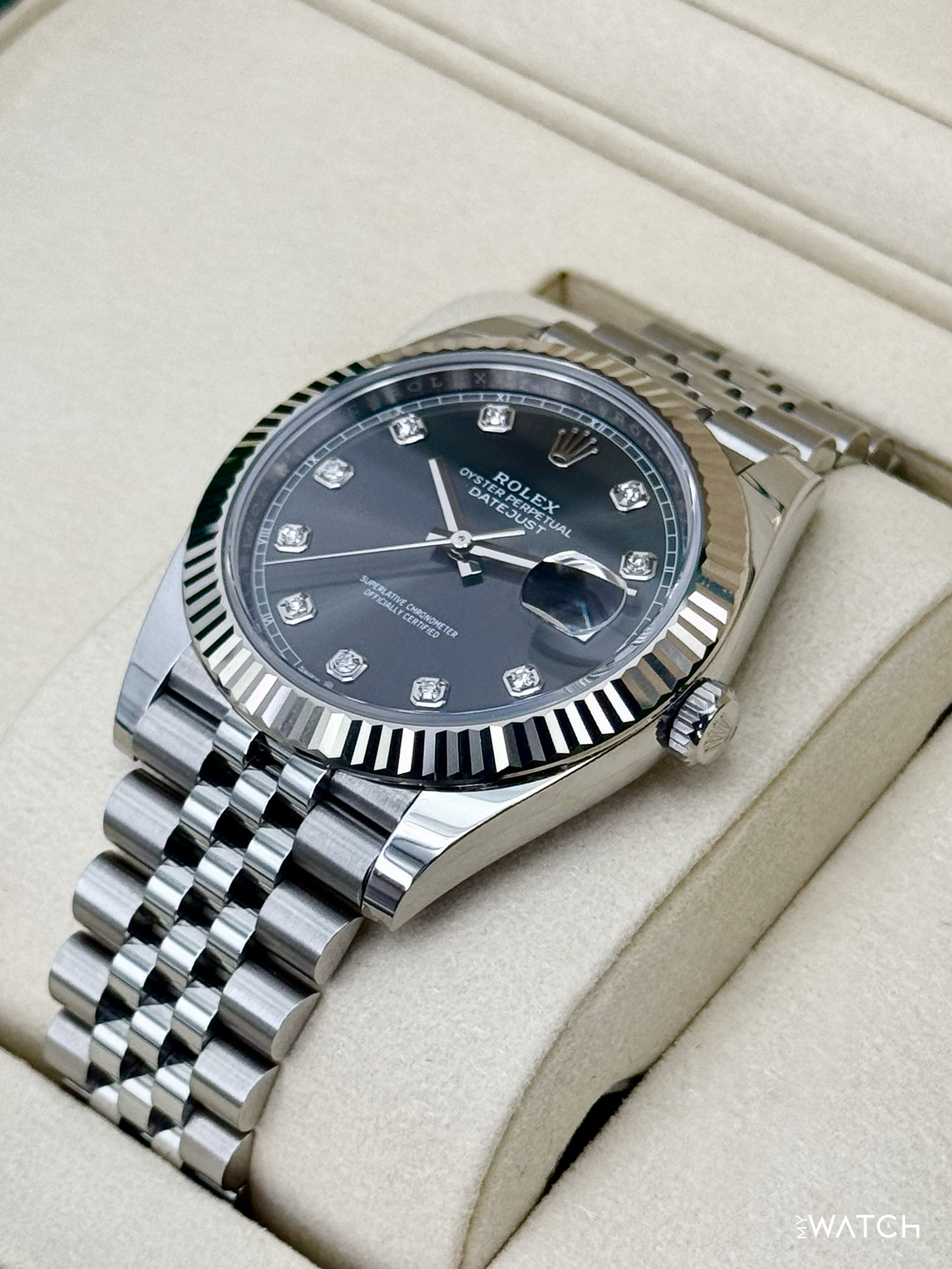 2025 Rolex Datejust 41mm 126334 Stainless Steel Jubilee Rhodium Diamond Dial - MyWatchLLC