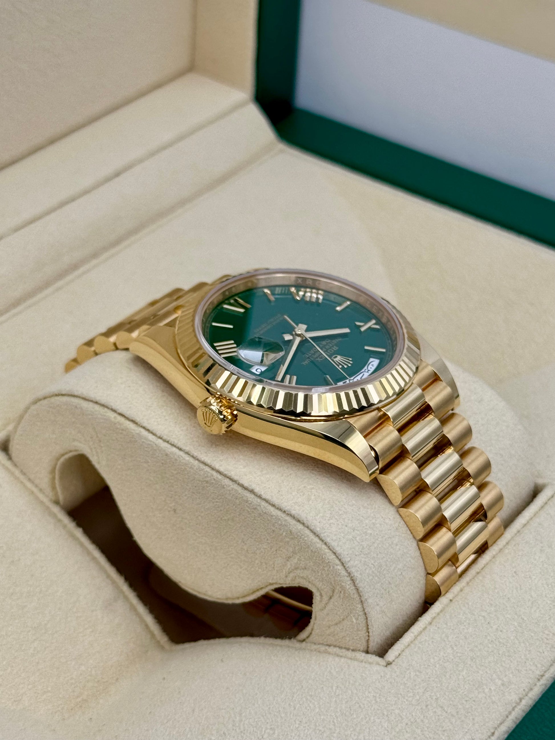2023 Rolex Day-Date 40mm 228238 Arabic Calendar Green Dial - MyWatchLLC