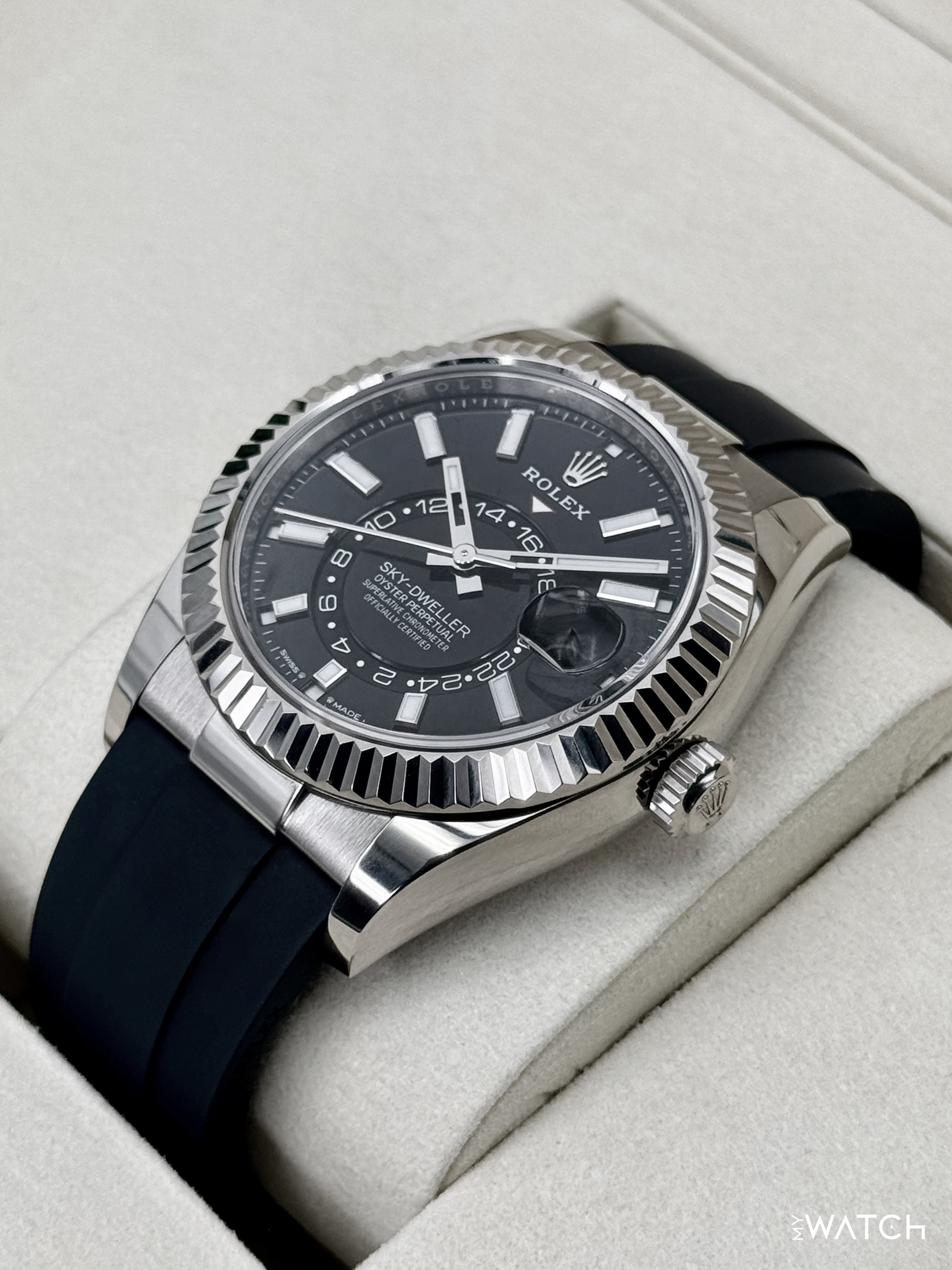 2025 Rolex Sky-Dweller 42mm 336239 White Gold Oysterflex Black Dial - MyWatchLLC