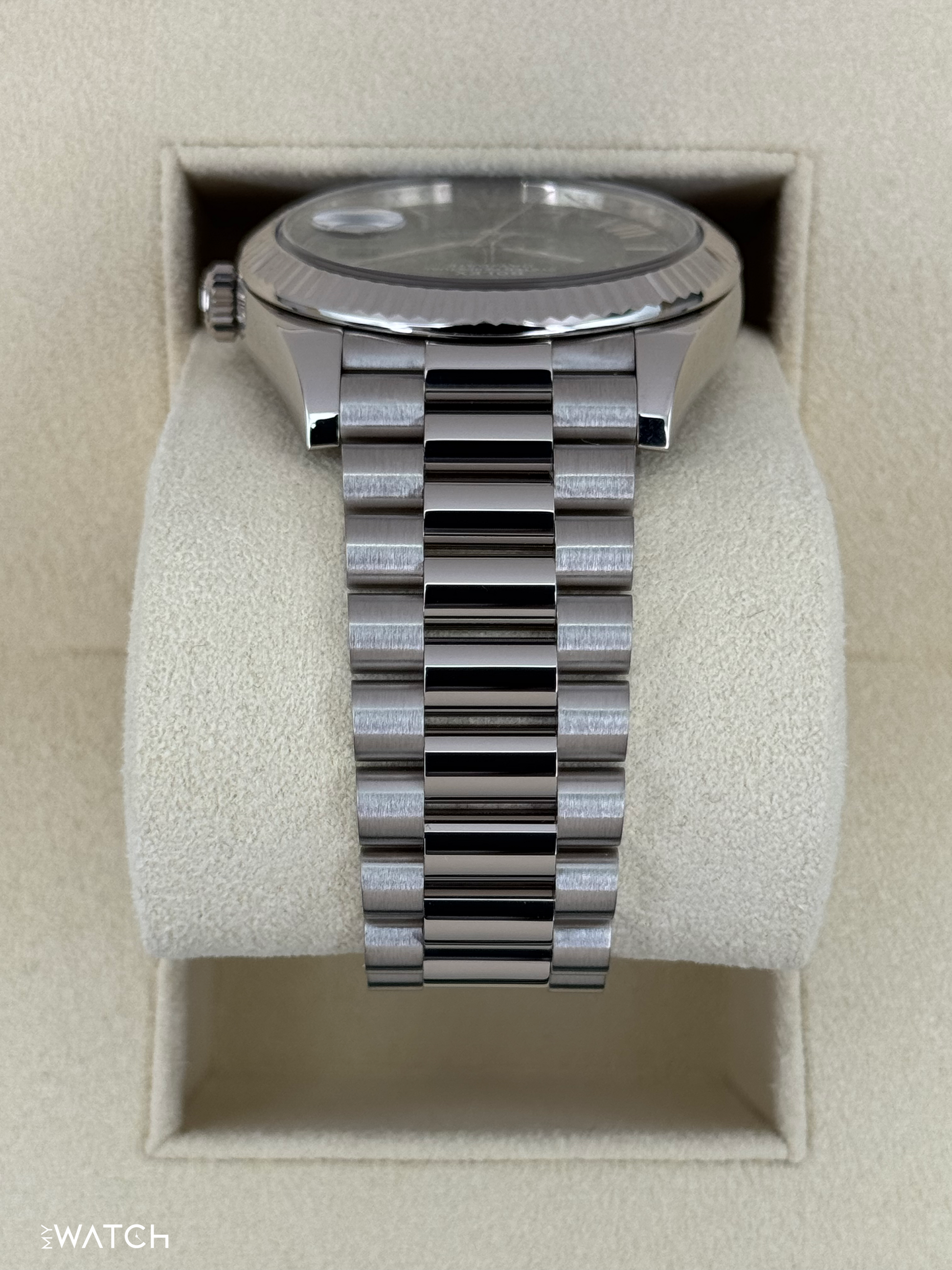 2022 Rolex Day-Date 40mm 228239 White Gold Olive Dial - MyWatchLLC