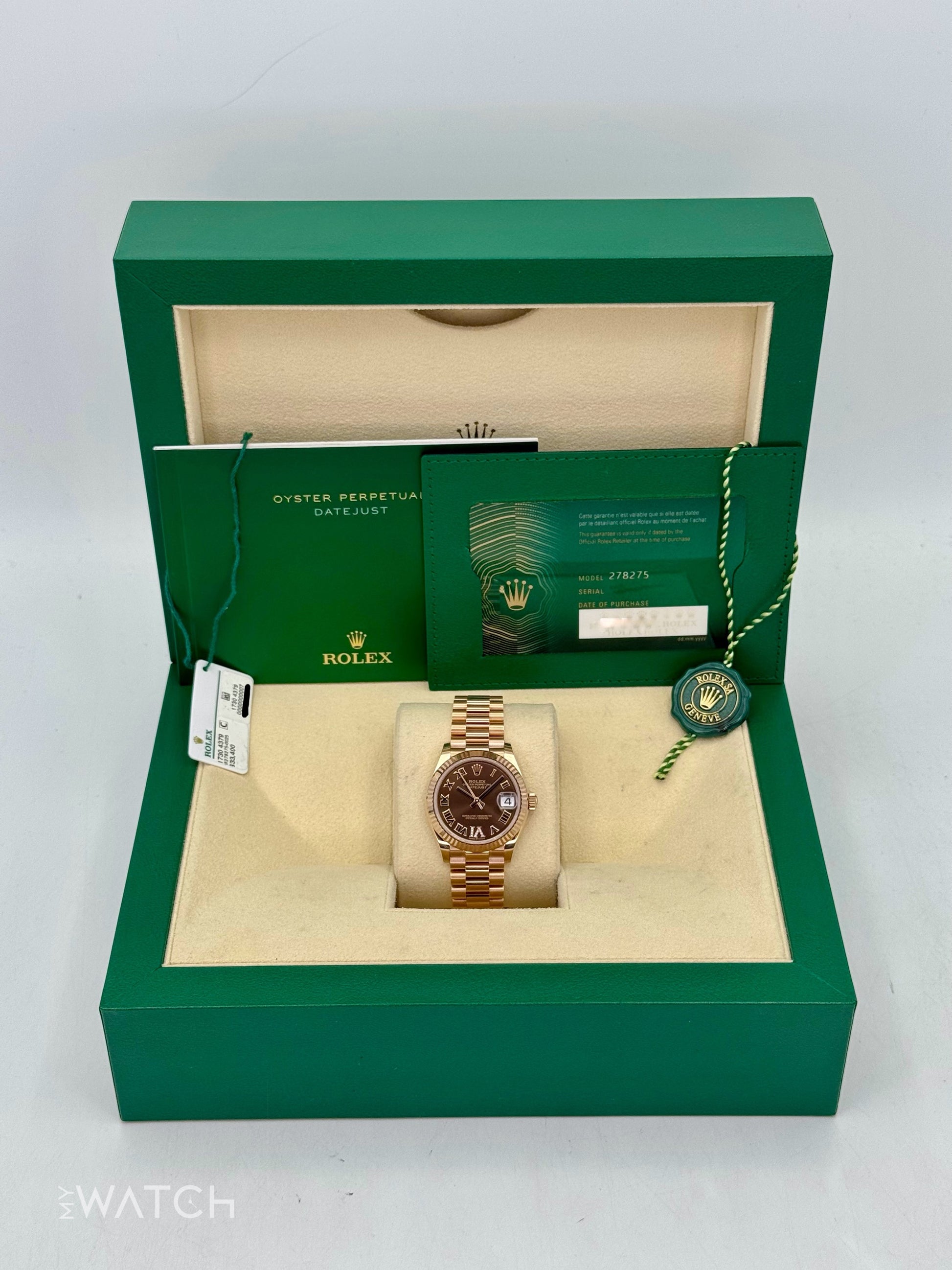 2022 Rolex Datejust 31mm 278275 Rose Gold Chocolate Diamond Dial - MyWatchLLC