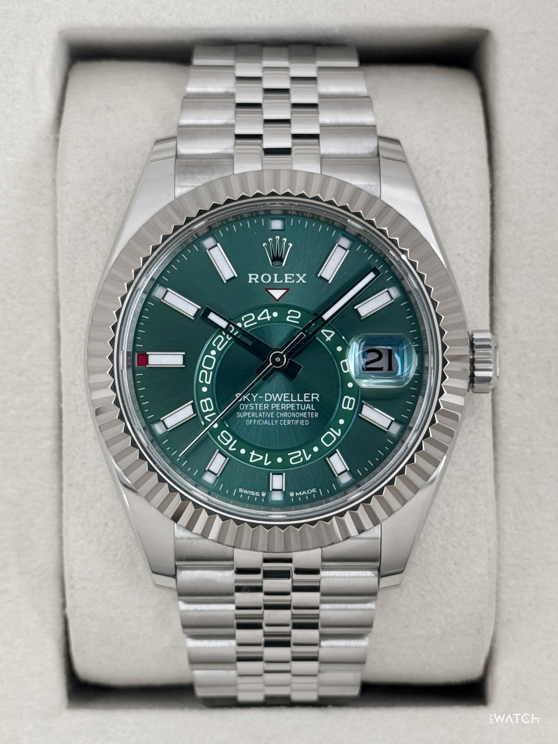 2026 Rolex Sky-Dweller 42mm 336934 Stainless Steel Jubilee Green Dial - MyWatchLLC