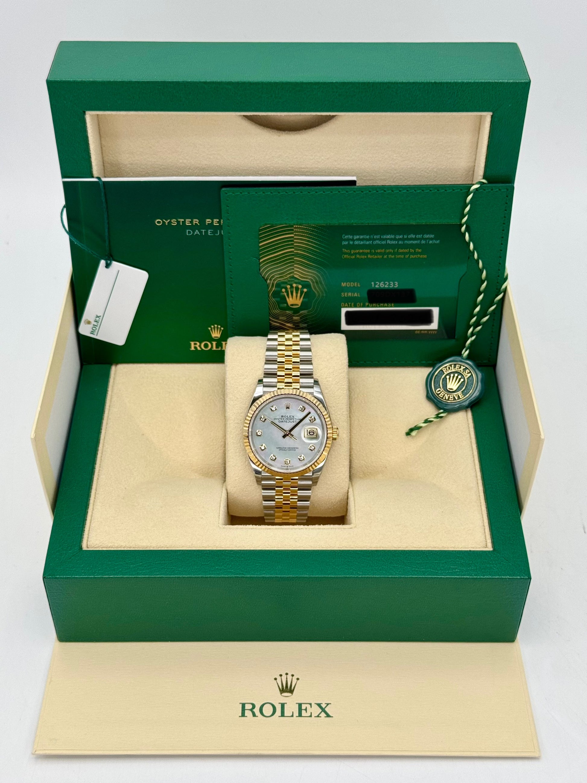 NEW 2024 Rolex Datejust 36mm 126233 Mother of Pearl Diamond Dial - MyWatchLLC