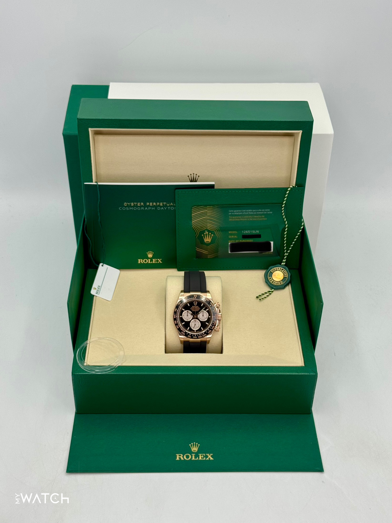 NEW 2025 Rolex Daytona 40mm 126515LN Rose Gold Oysterflex Black Dial (STICKERED) - MyWatchLLC