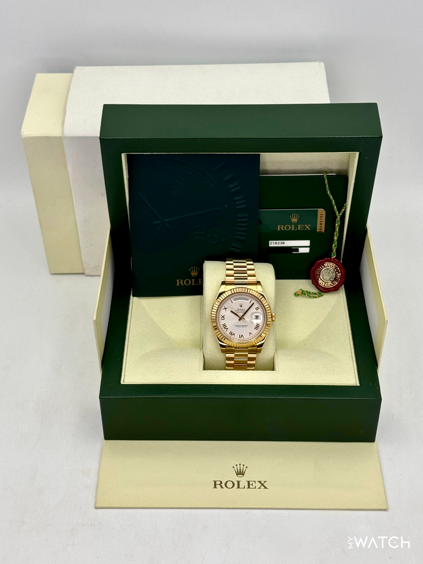 2012 Rolex Day-Date II 41mm 218238 Presidential Silver Dial - MyWatchLLC