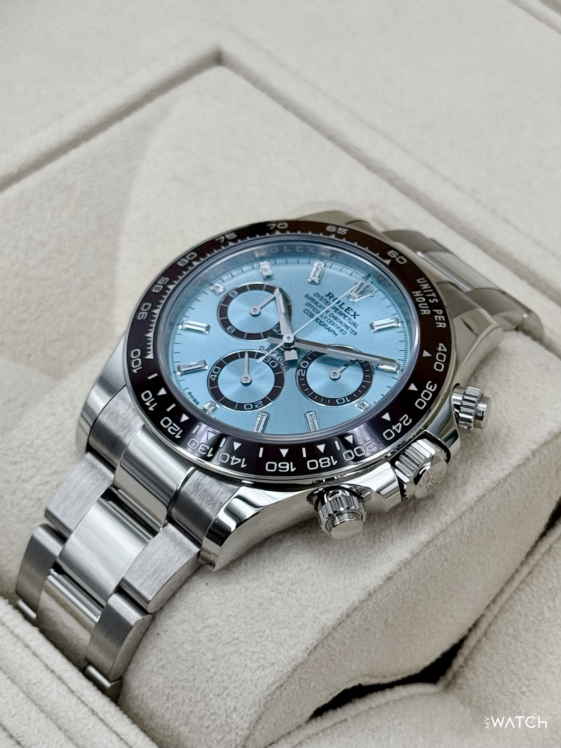 2025 Rolex Daytona 40mm 126506 Platinum Ice Blue Diamond Baguette Dial - MyWatchLLC
