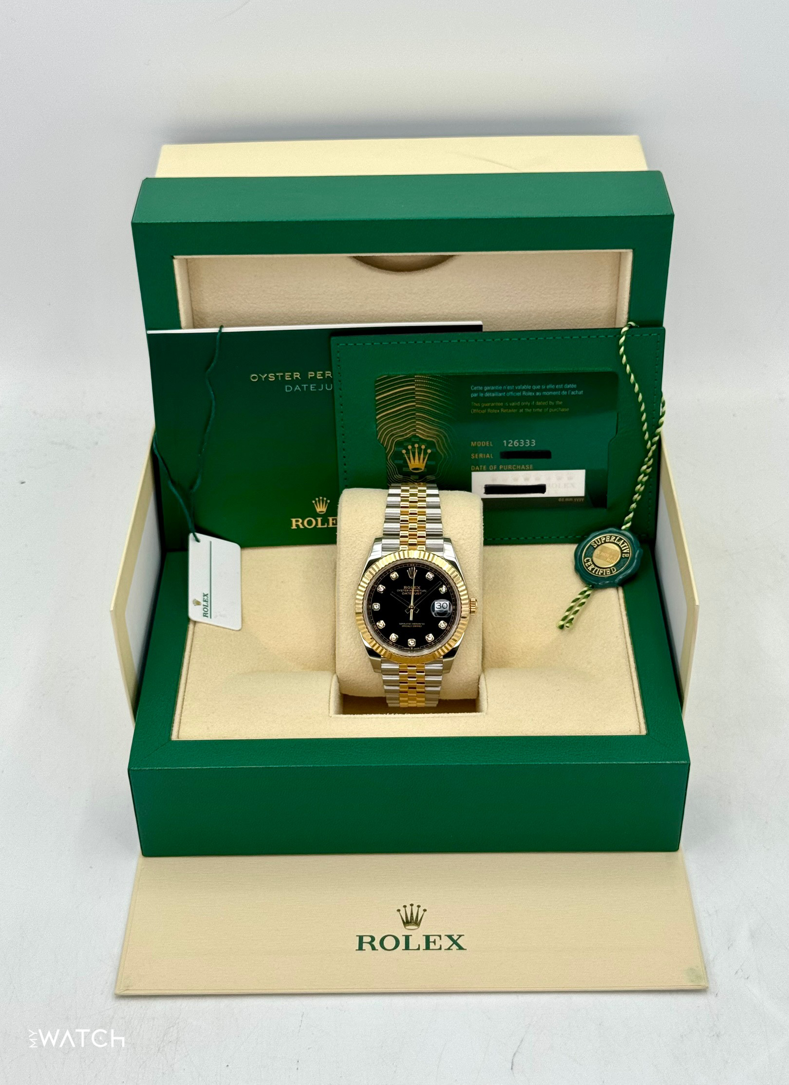 2024 Rolex Datejust 41mm 126333 Two-Tone Jubilee Black Diamond Dial - MyWatchLLC