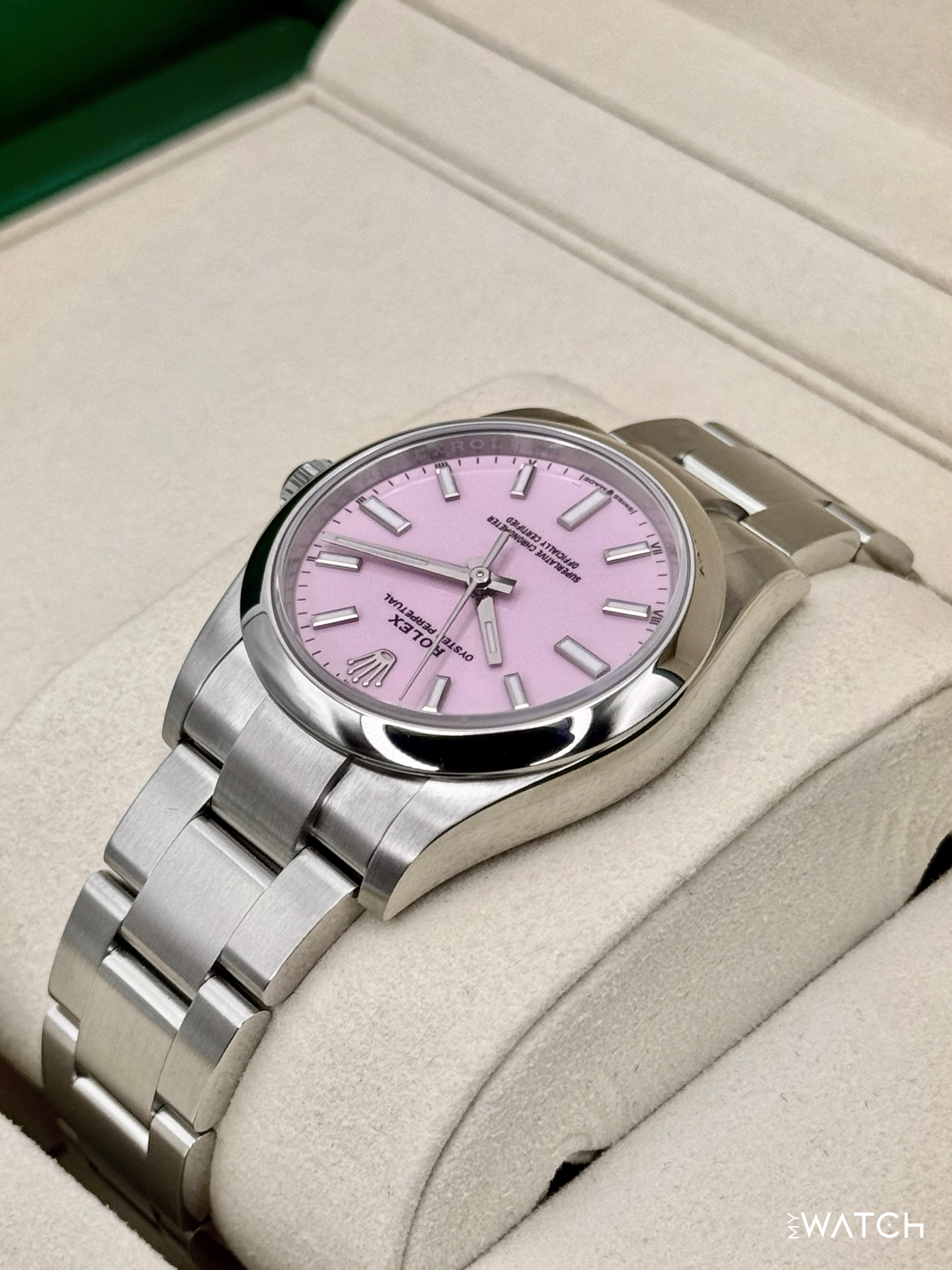 NEW 2025 Rolex Oyster Perpetual 34mm 124200 Stainless Steel Candy Pink Dial - MyWatchLLC