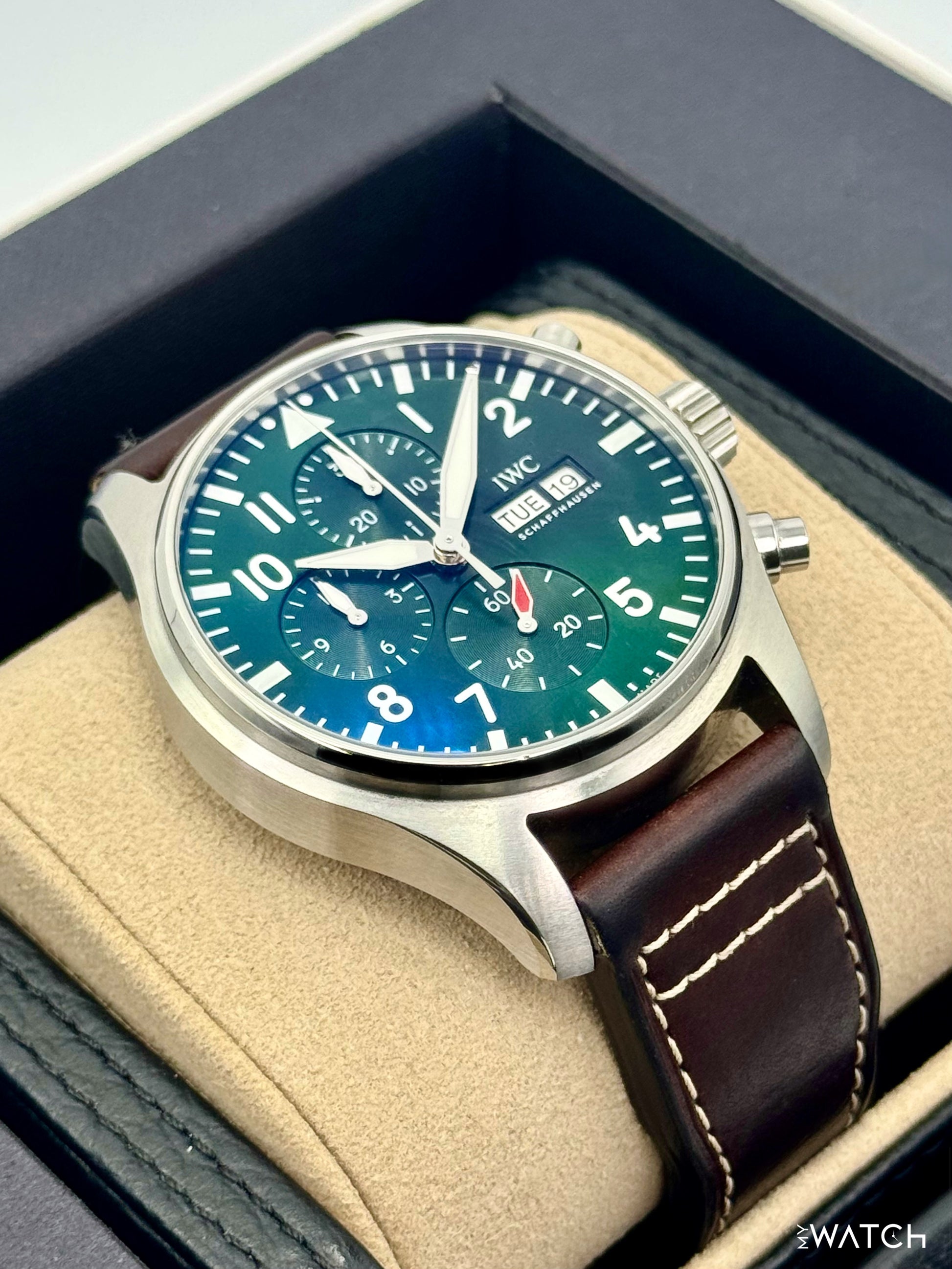 2025 IWC Pilot's Watch Chronograph 43mm IW378005 Steel Green Dial - MyWatchLLC