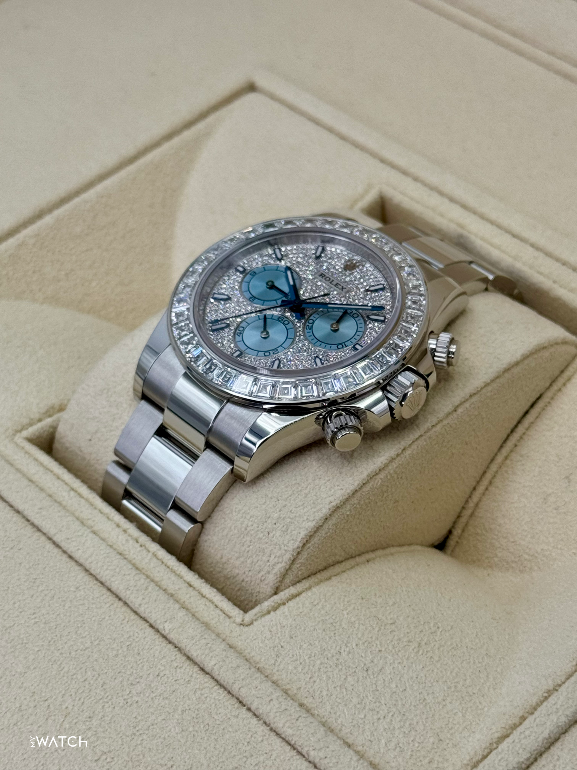 2024 Rolex Daytona 40mm 126576TBR Platinum Diamond Bezel Diamond Paved Dial - MyWatchLLC