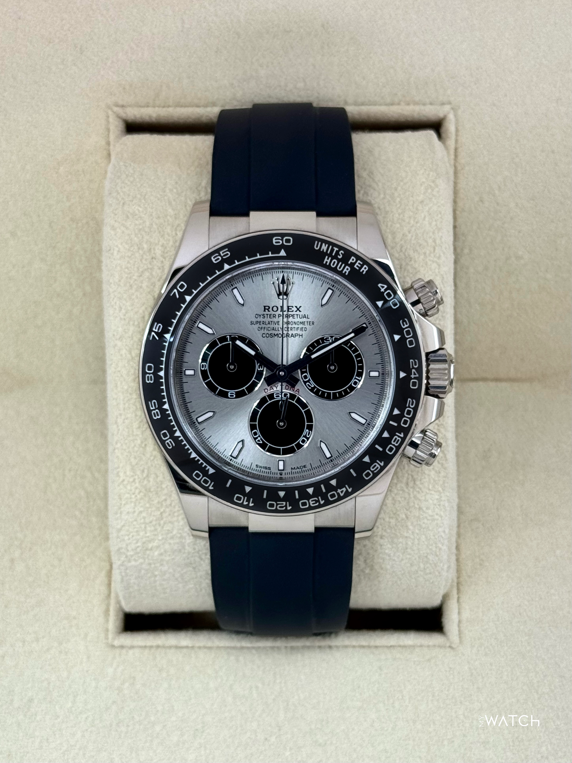 2025 Rolex Daytona 40mm 126519LN White Gold Oysterflex Silver Ghost Dial - MyWatchLLC