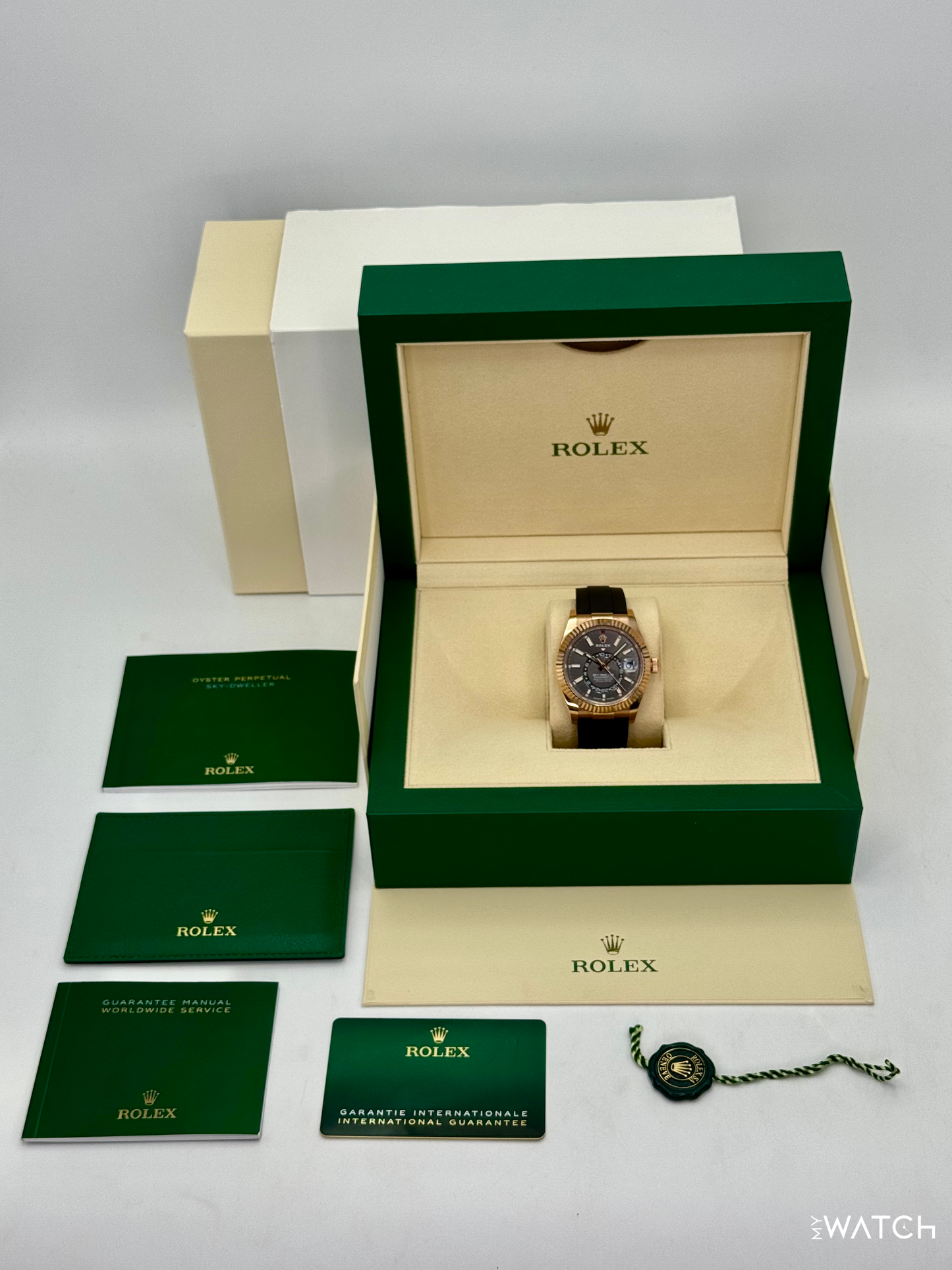 2025 Rolex Sky-Dweller 336235 Rose Gold Oysterflex Rhodium Dial - MyWatchLLC