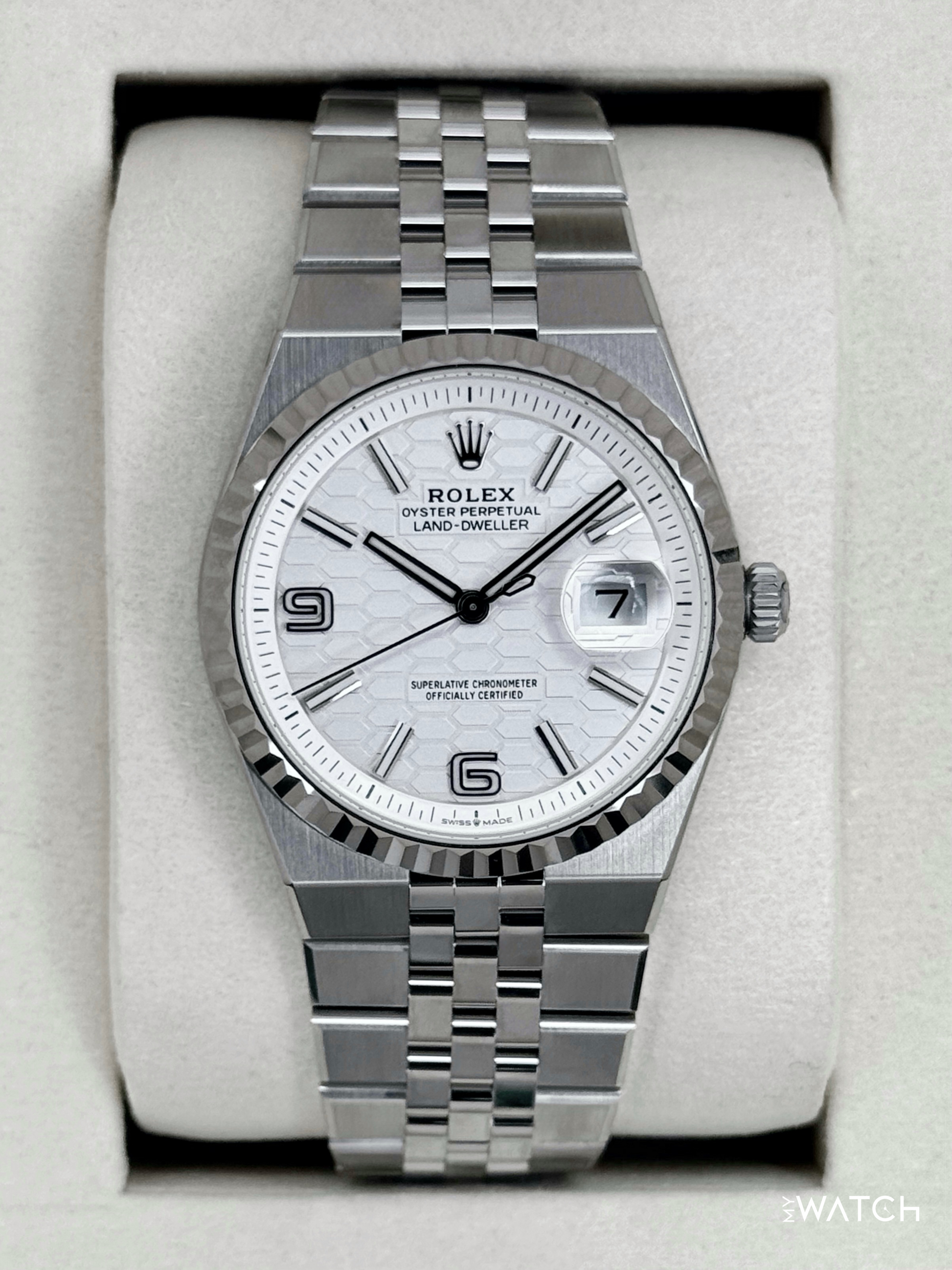 NEW 2026 Rolex Land-Dweller 36mm 127234 Stainless Steel Flat Jubilee White Dial - MyWatchLLC