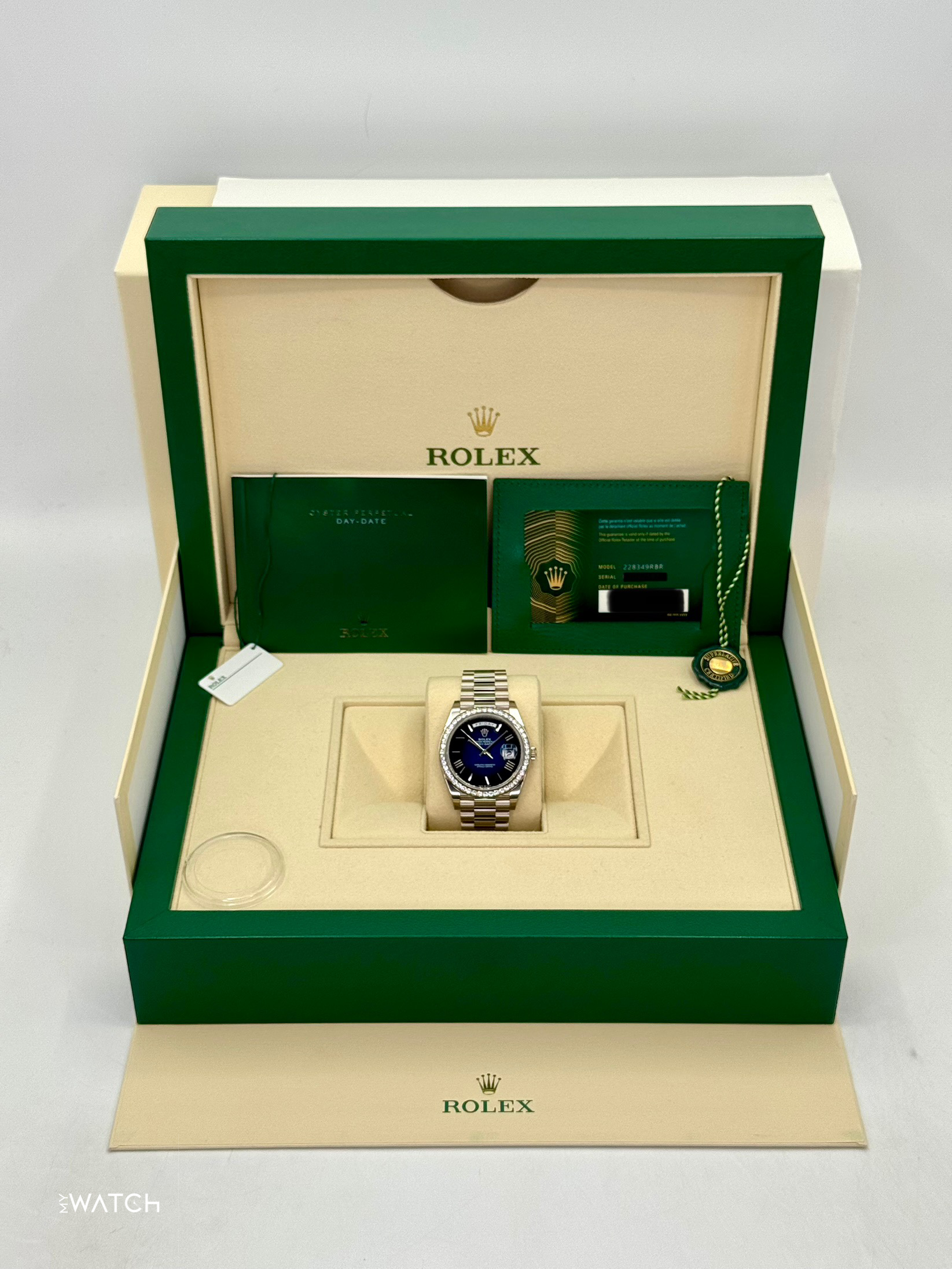 NEW 2025 Rolex Day-Date 40mm 228349RBR Presidential Blue Ombre Dial - MyWatchLLC