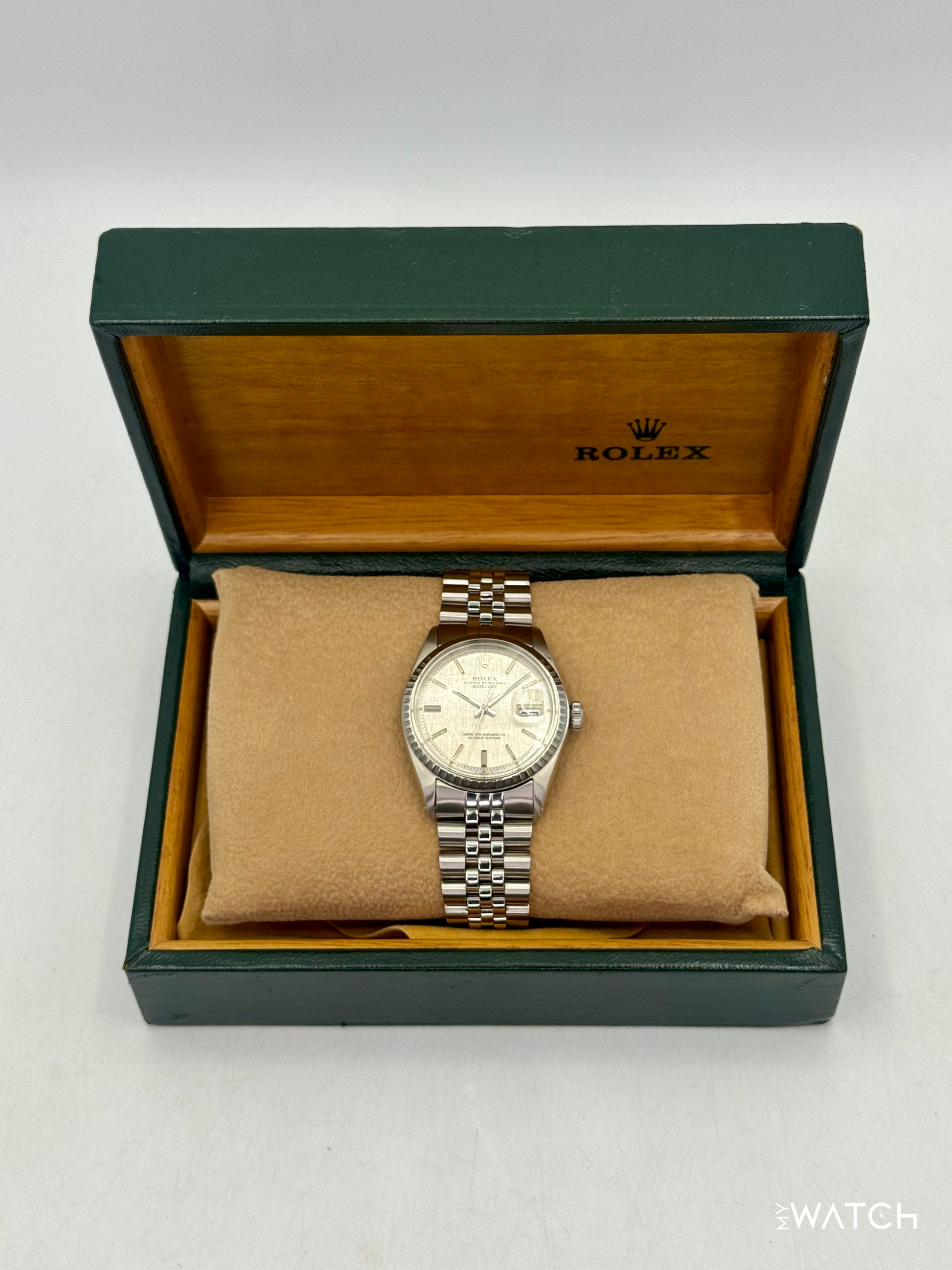 1970 Rolex Datejust 36mm 1603 Stainless Steel Jubilee Silver Linen Dial - MyWatchLLC