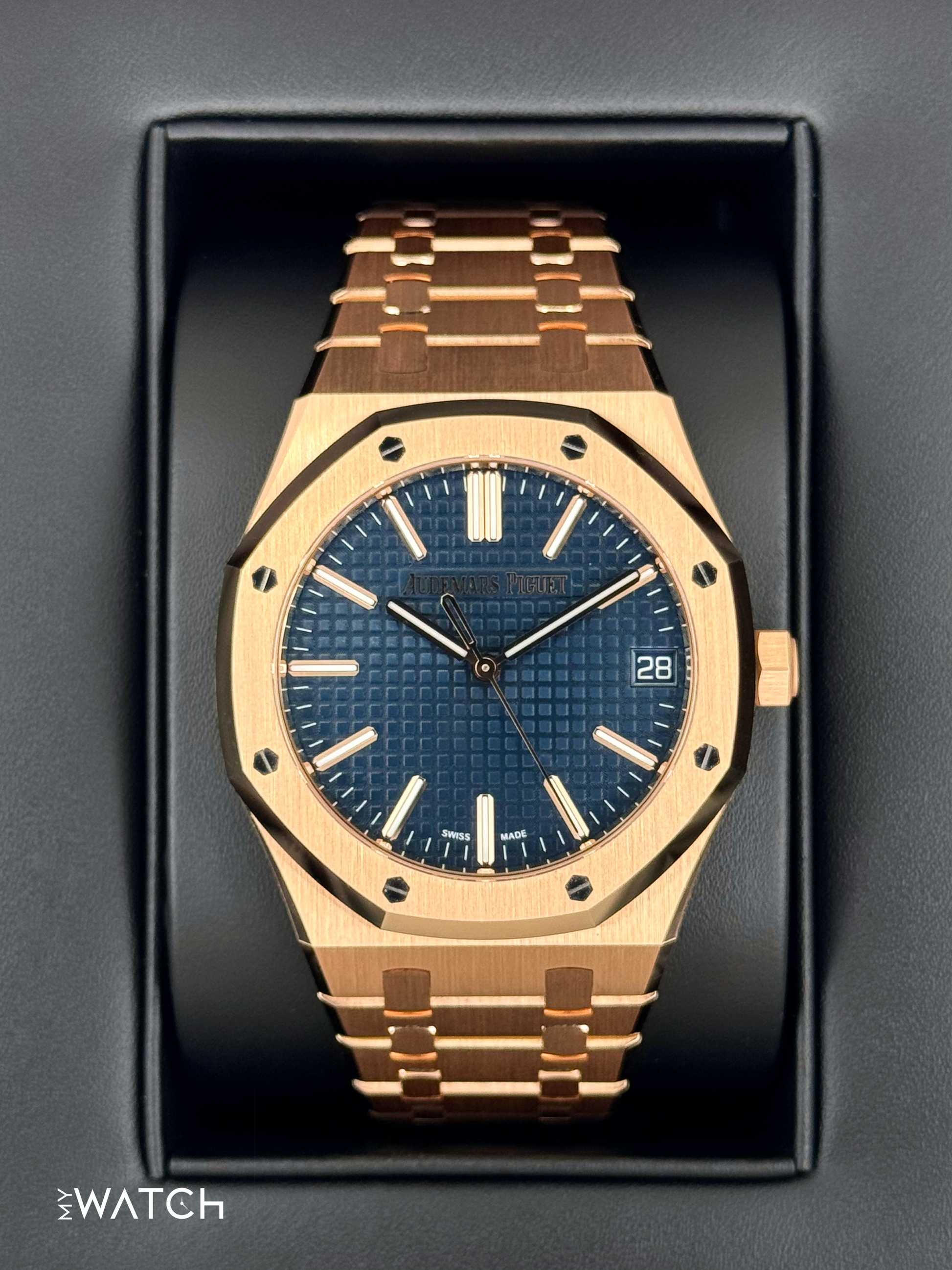 NEW 2025 Audemars Piguet Royal Oak 41mm 15510OR Rose Gold Blue Dial - MyWatchLLC