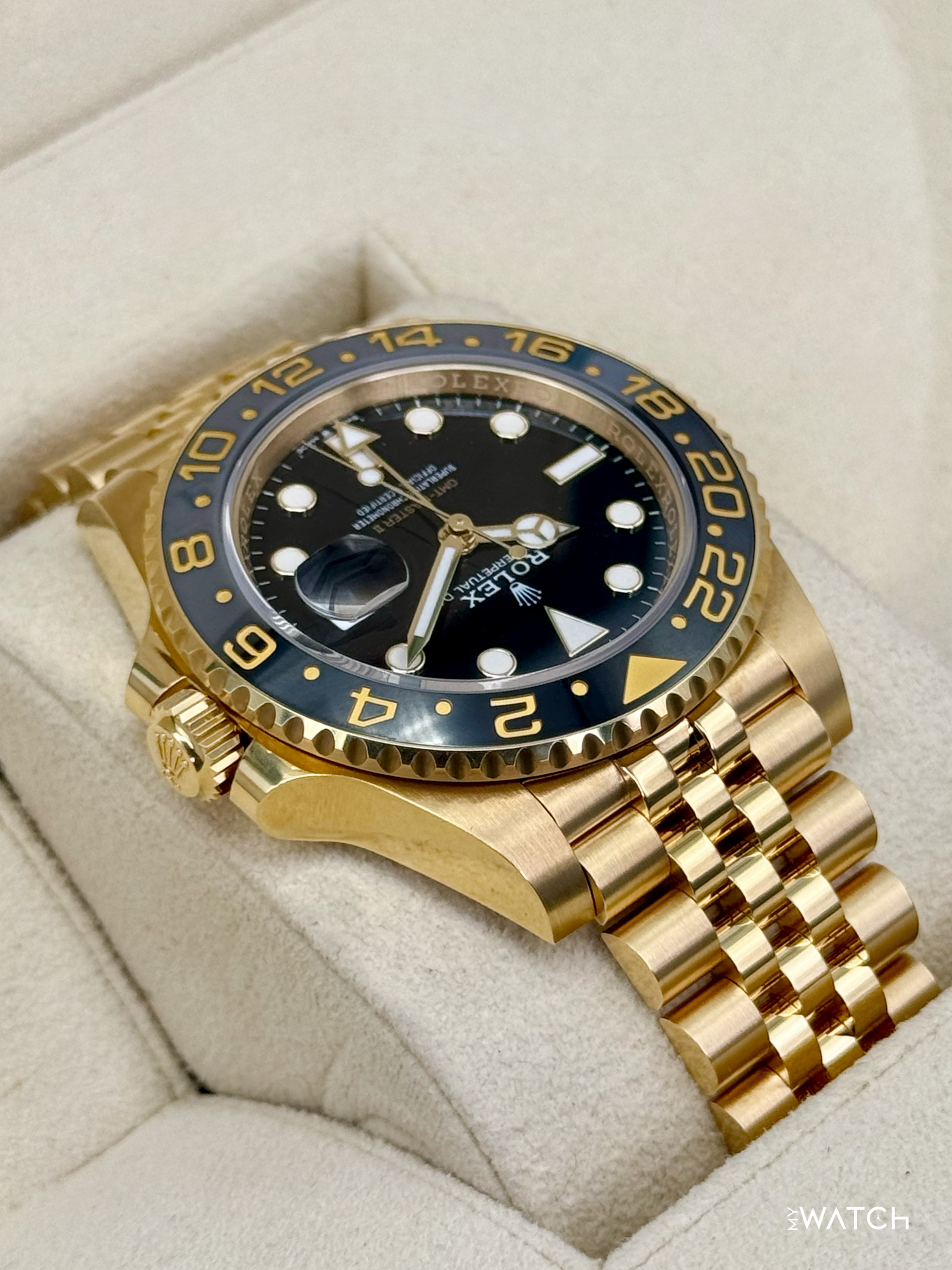2023 Rolex GMT-Master II 40mm 126718GRNR Yellow Gold Jubilee Black Dial - MyWatchLLC