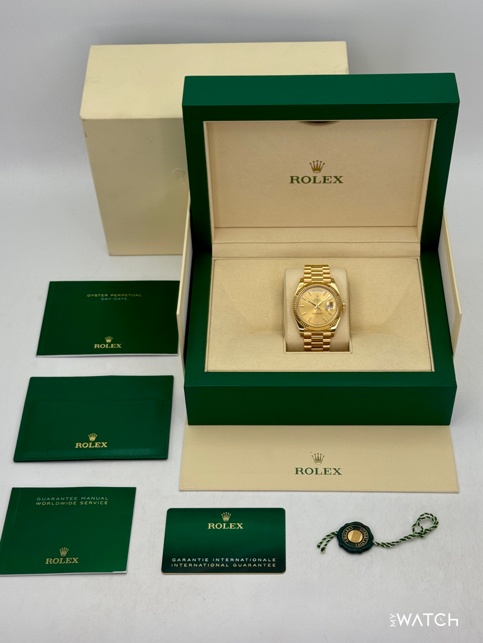 2020 Rolex Day-Date 40mm 228238 Champagne Stick Dial - MyWatchLLC