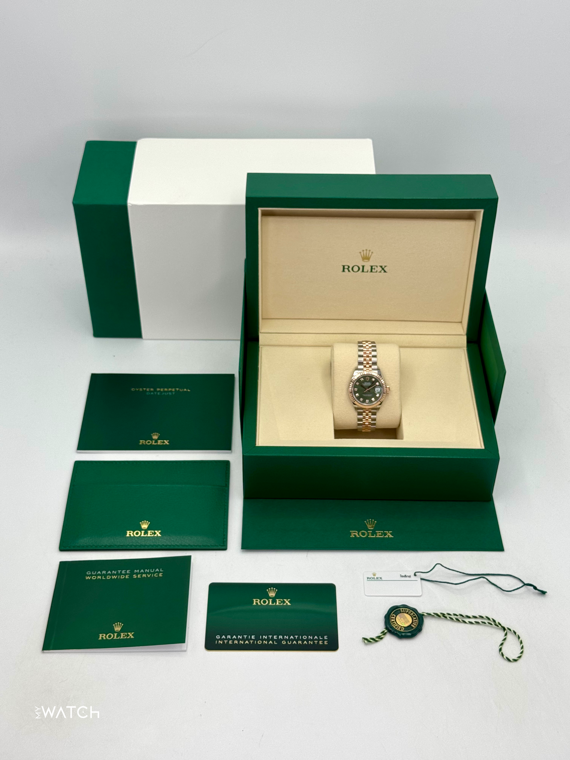NEW 2025 Rolex Ladies Datejust 28mm 279171 Two-Tone Green Diamond Dial - MyWatchLLC