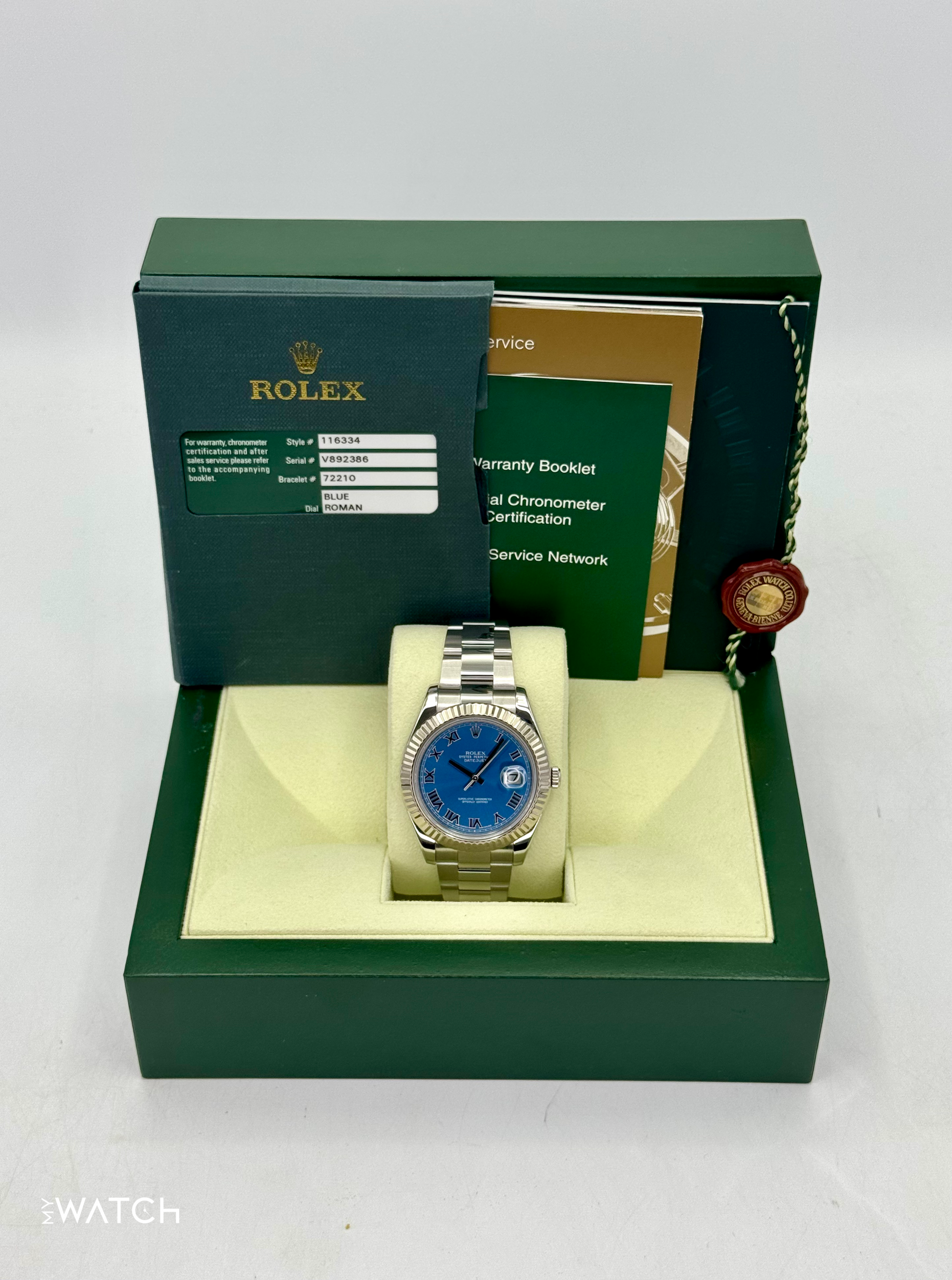 2010 Rolex Datejust II 41mm 116334 Stainless Steel Oyster Blue Dial - MyWatchLLC