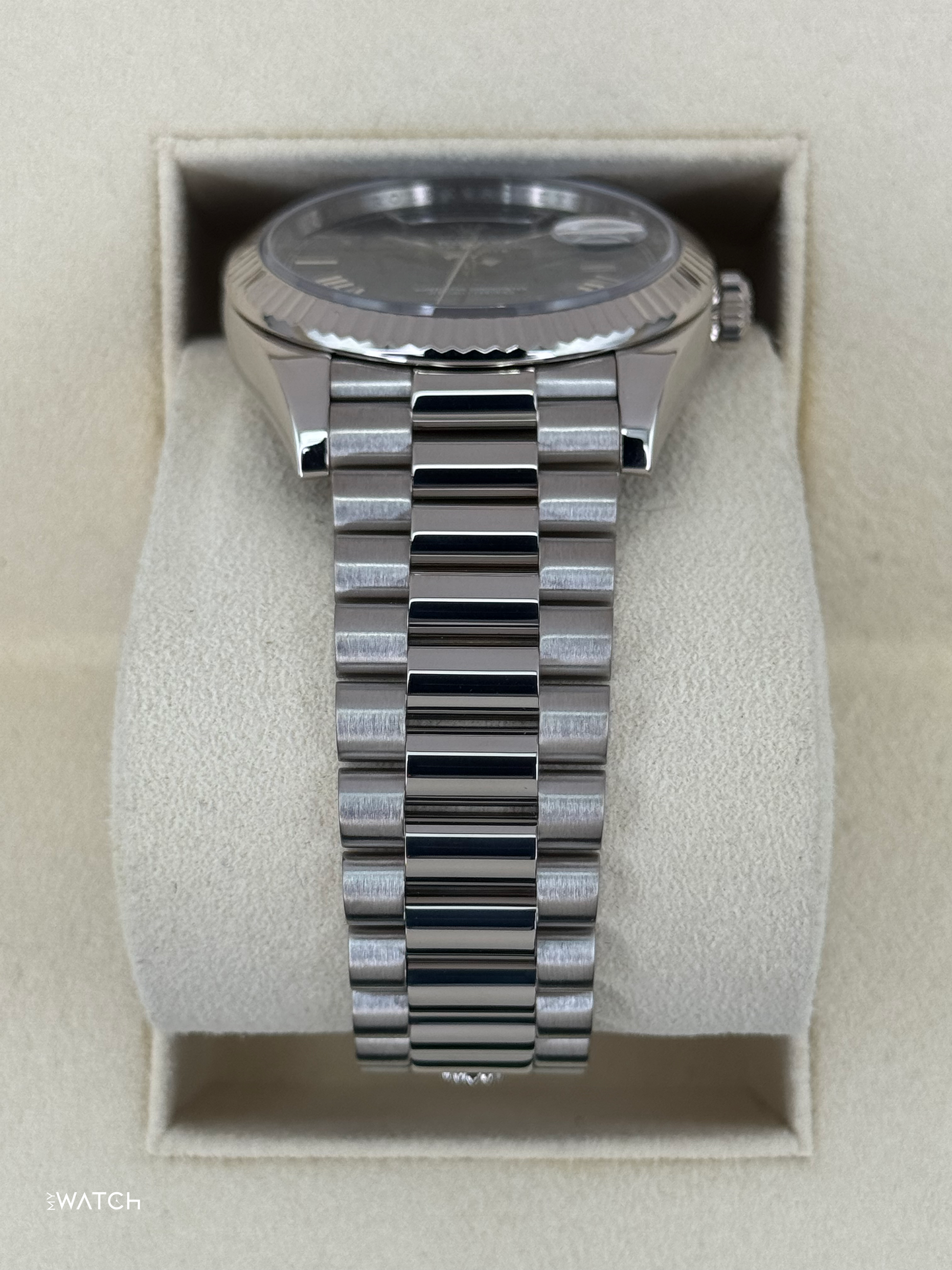 2021 Rolex Day-Date 40mm 228239 White Gold Blue Dial - MyWatchLLC