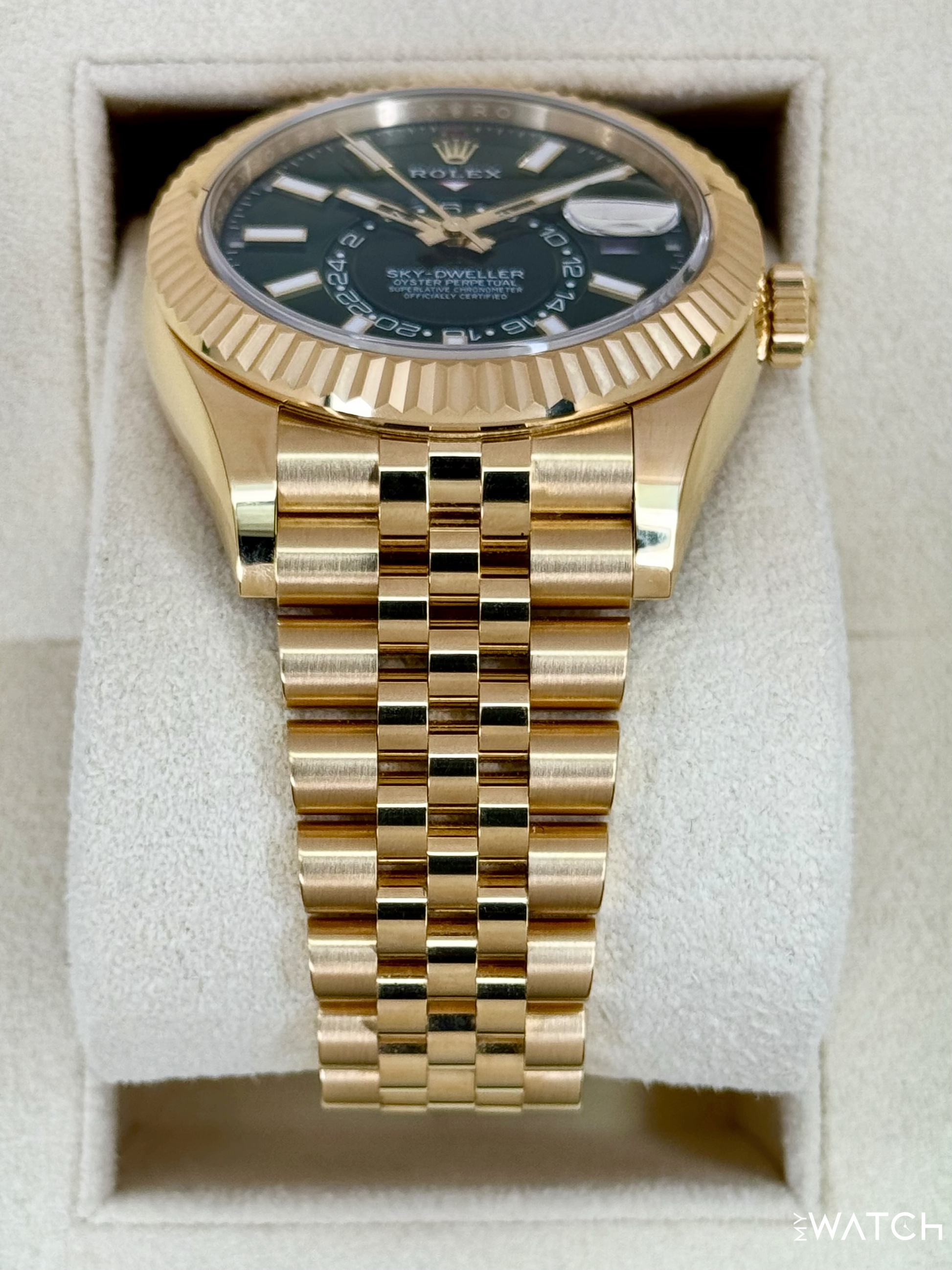 2025 Rolex Sky-Dweller 42mm 336938 Yellow Gold Jubilee Green Dial - MyWatchLLC