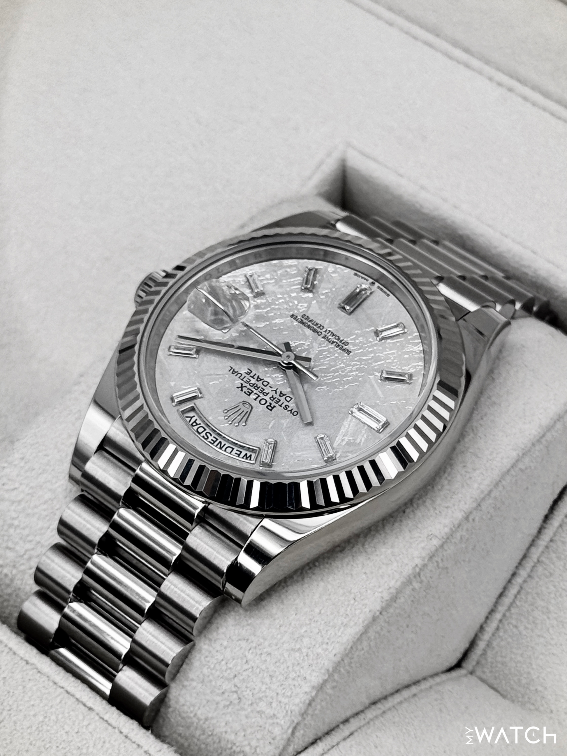 2025 Rolex Day-Date 40mm 228239 Presidential White Gold Meteorite Diamond Dial - MyWatchLLC