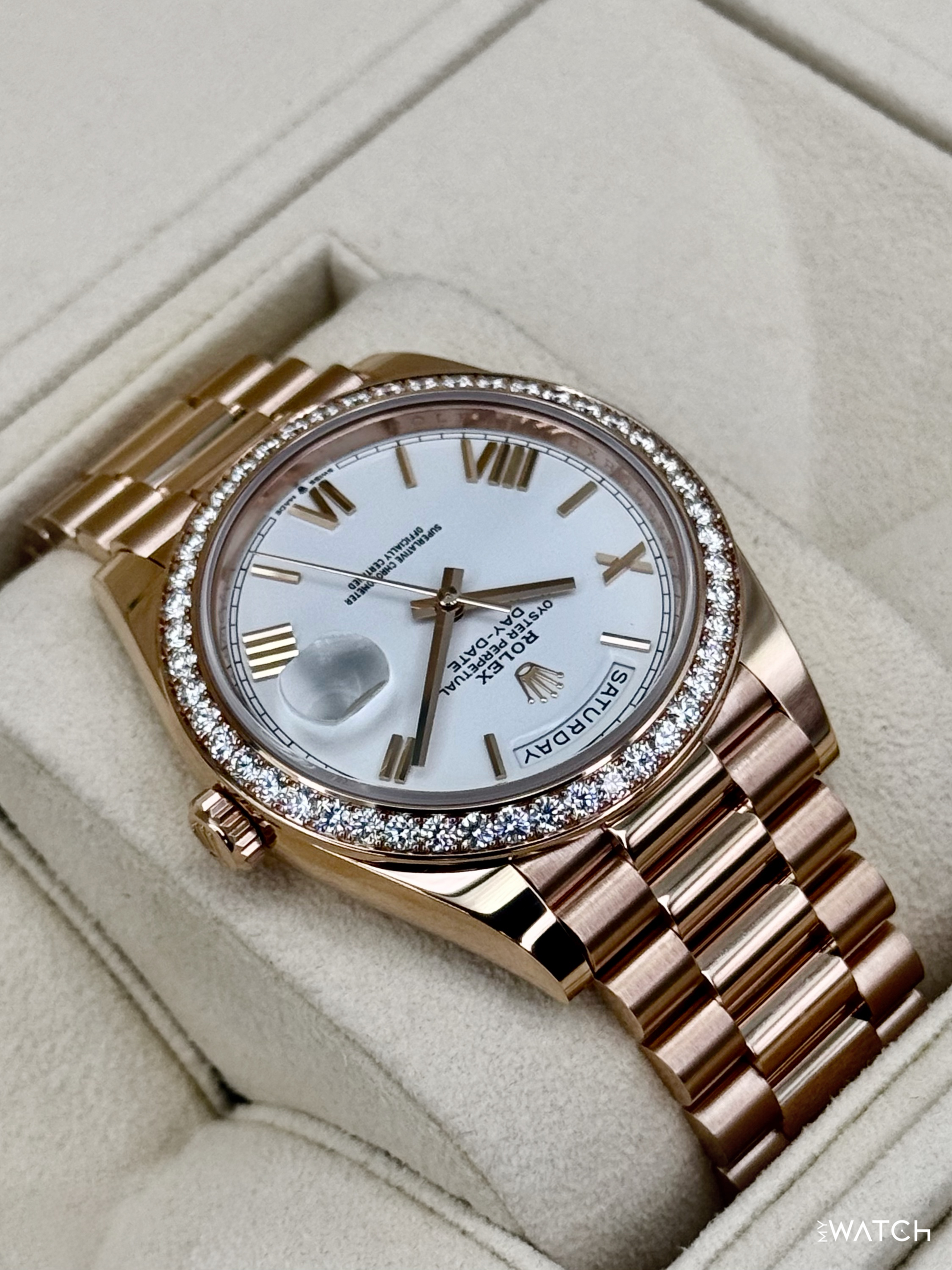 2022 Rolex Day-Date 40mm 228345RBR Rose Gold White Dial (CPO) - MyWatchLLC