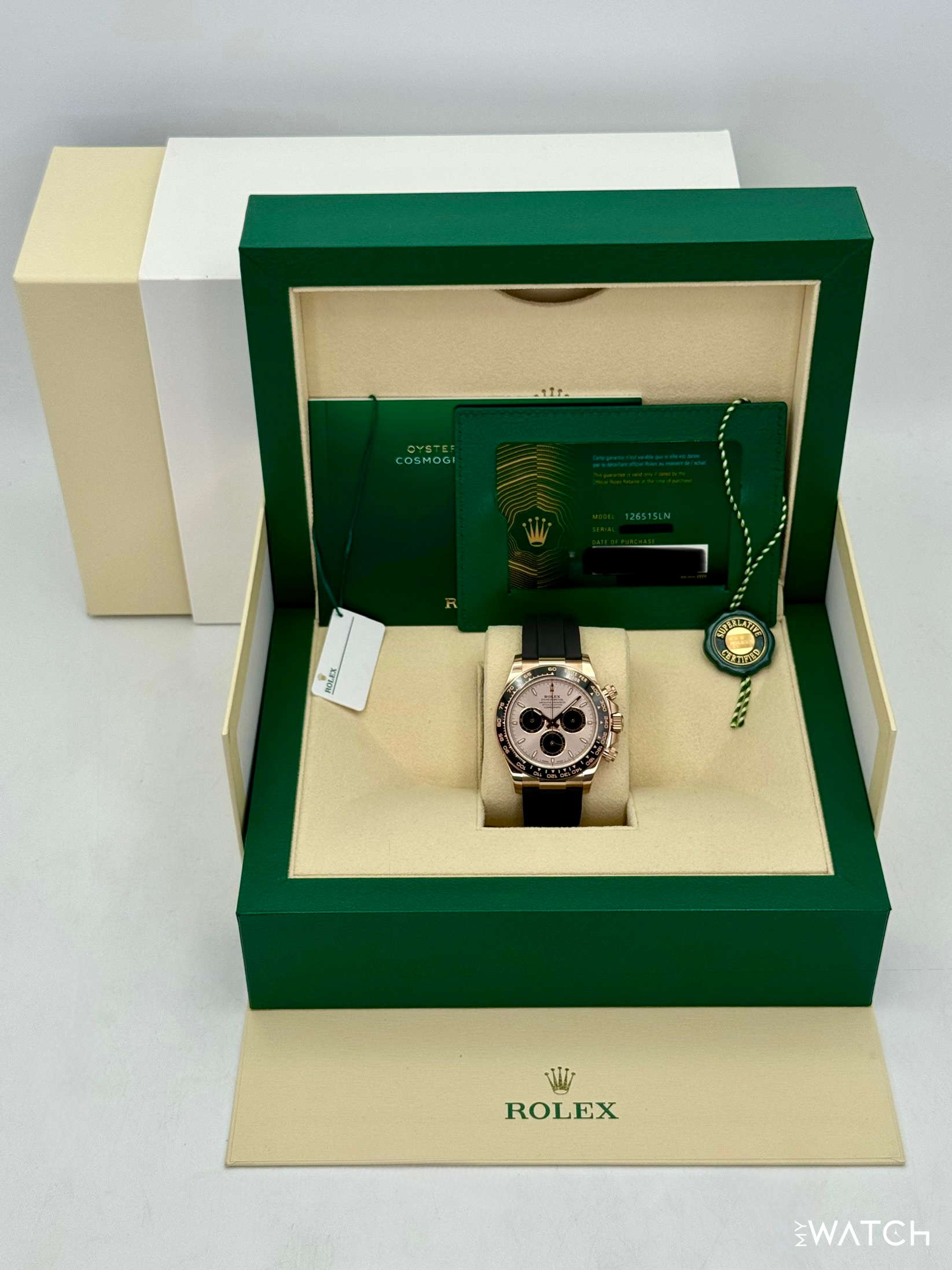 2025 Rolex Daytona 40mm 126515LN Rose Gold Oysterflex Sundust Dial - MyWatchLLC