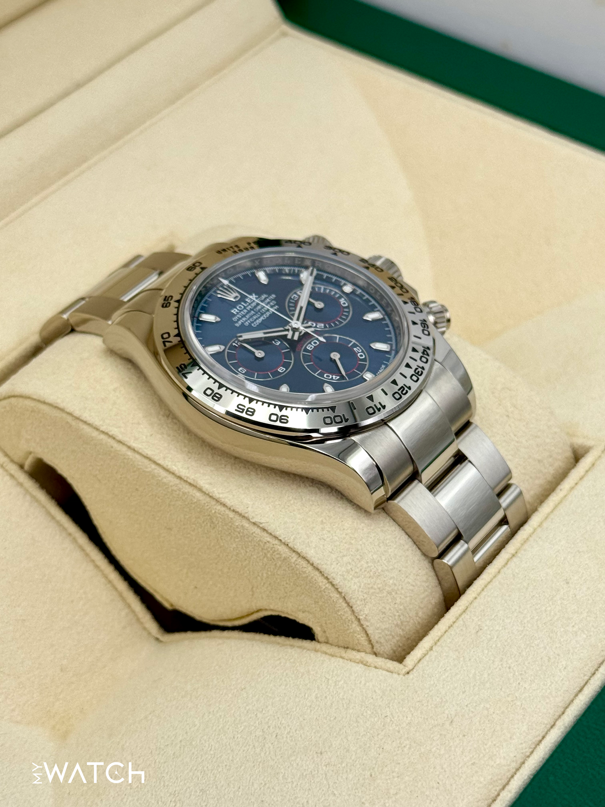 2019 Rolex Daytona 40mm 116509 White Gold Blue Dial - MyWatchLLC