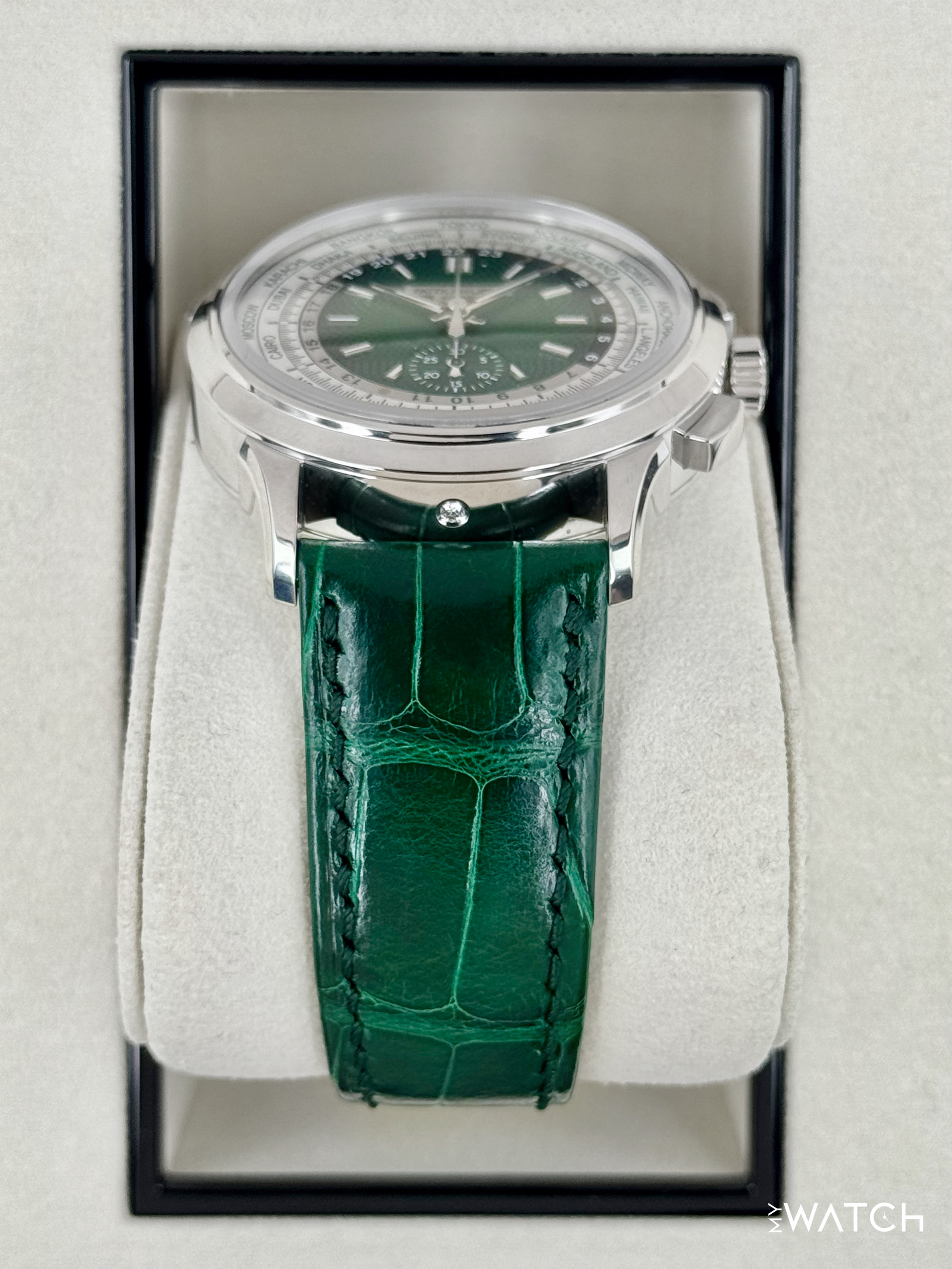 2025 Patek Philippe 5930P World Time Flyback Chronograph Platinum Green Dial - MyWatchLLC