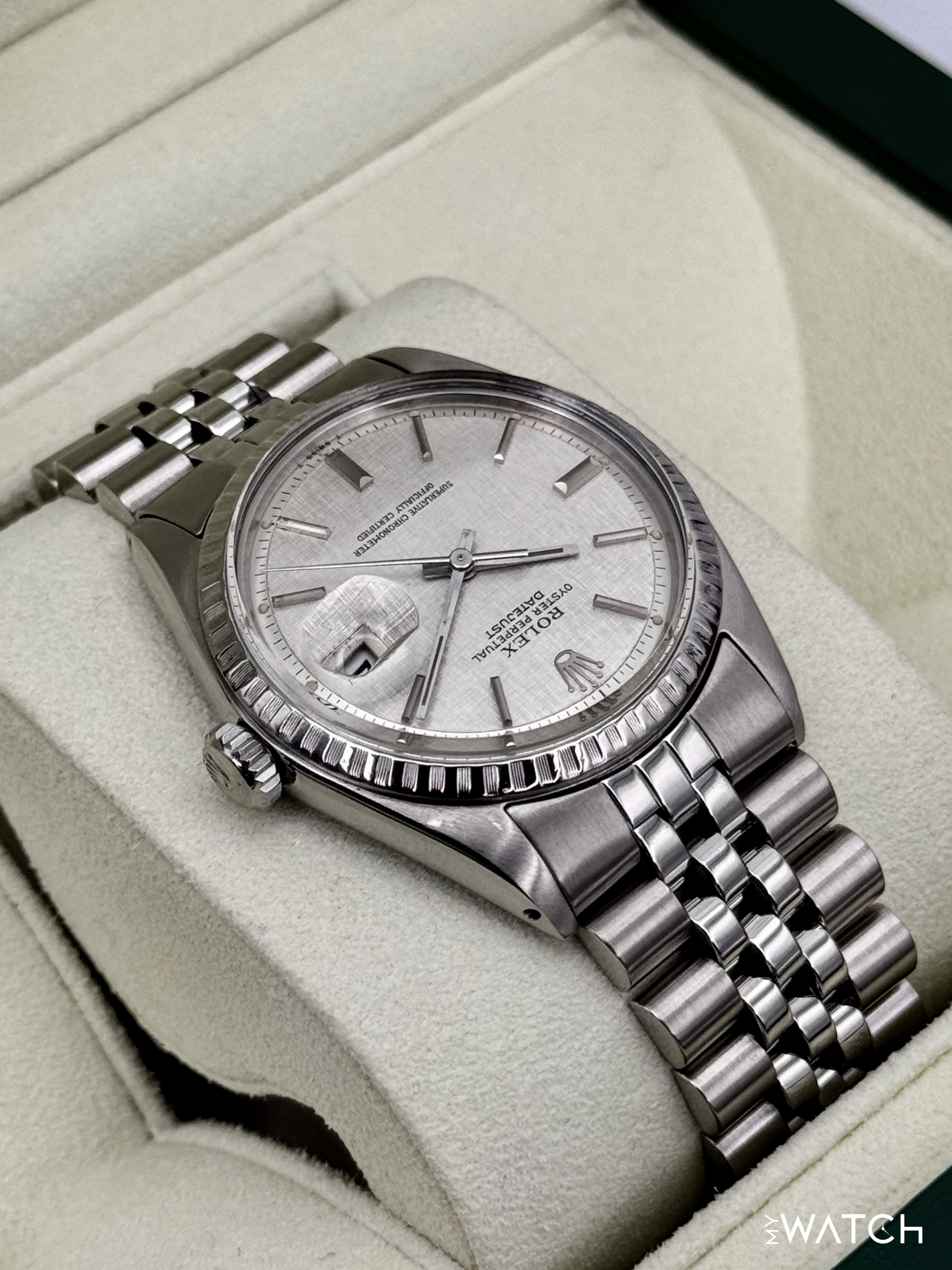 1970 Rolex Datejust 36mm 1603 Stainless Steel Jubilee Silver Linen Dial - MyWatchLLC