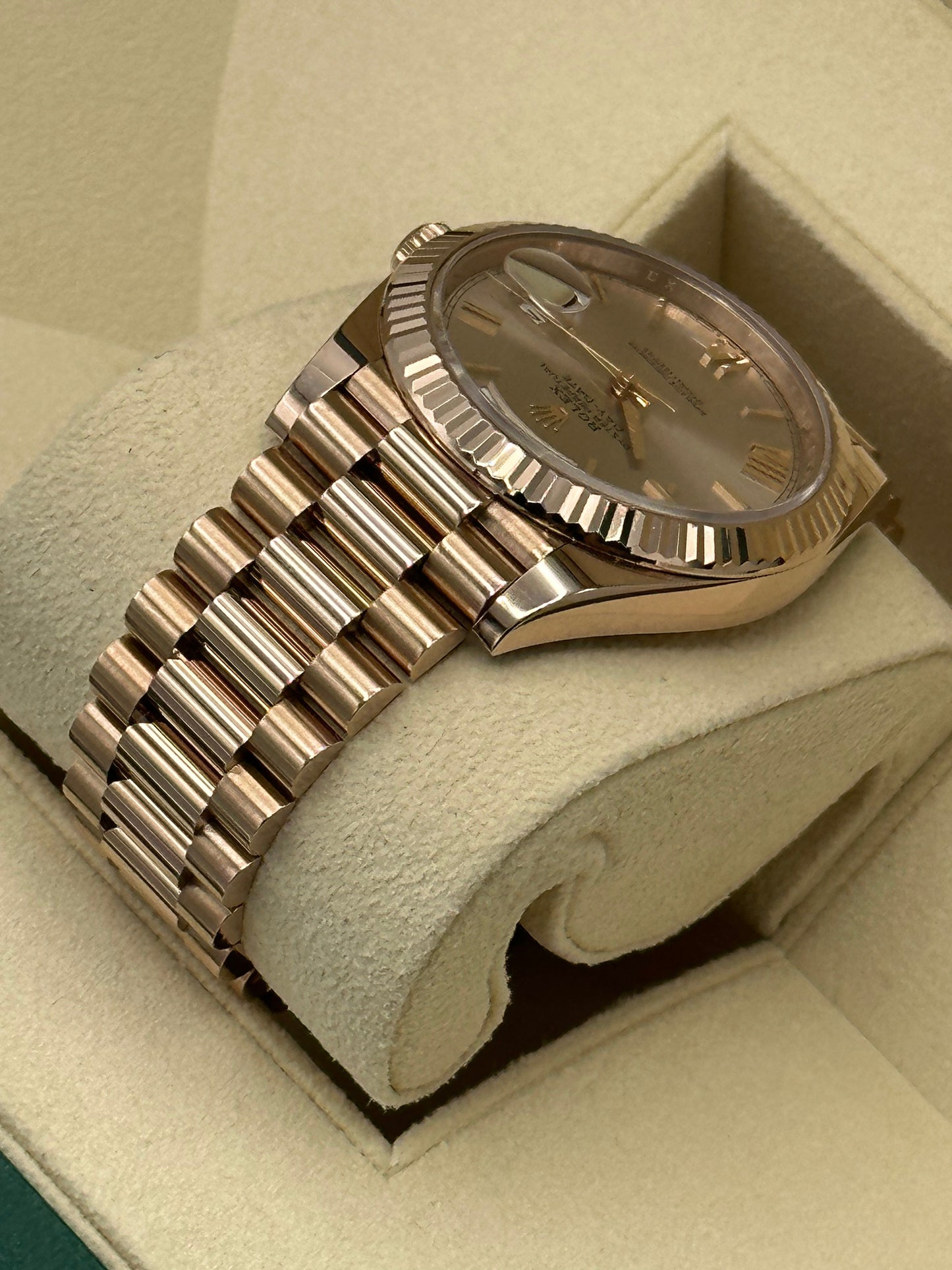 2021 Rolex Day-Date 40mm 228235 Rose Gold Sundust Roman Numeral Dial - MyWatchLLC
