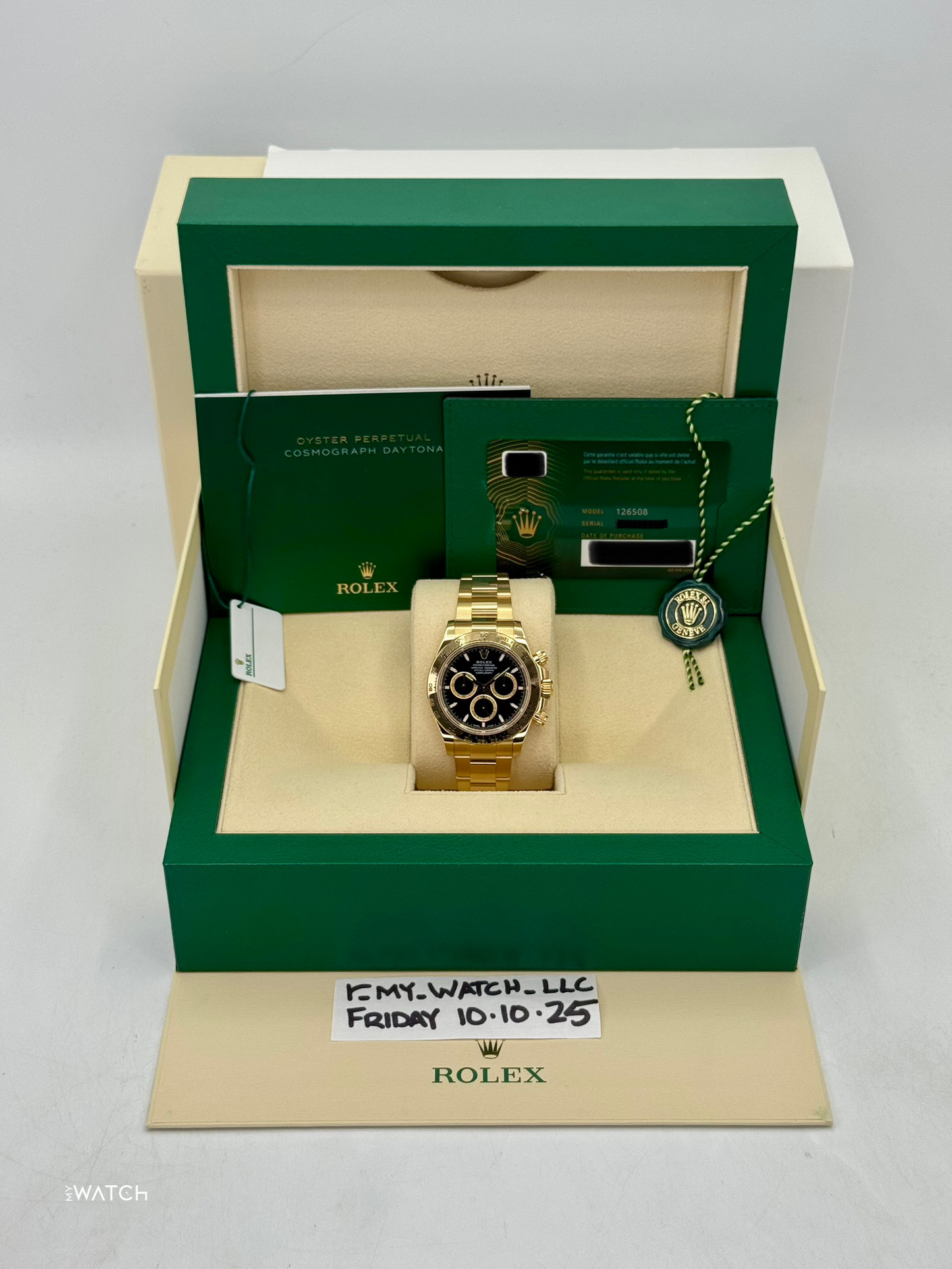 2025 Rolex Daytona 40mm 126508 18kt Yellow Gold Black Dial