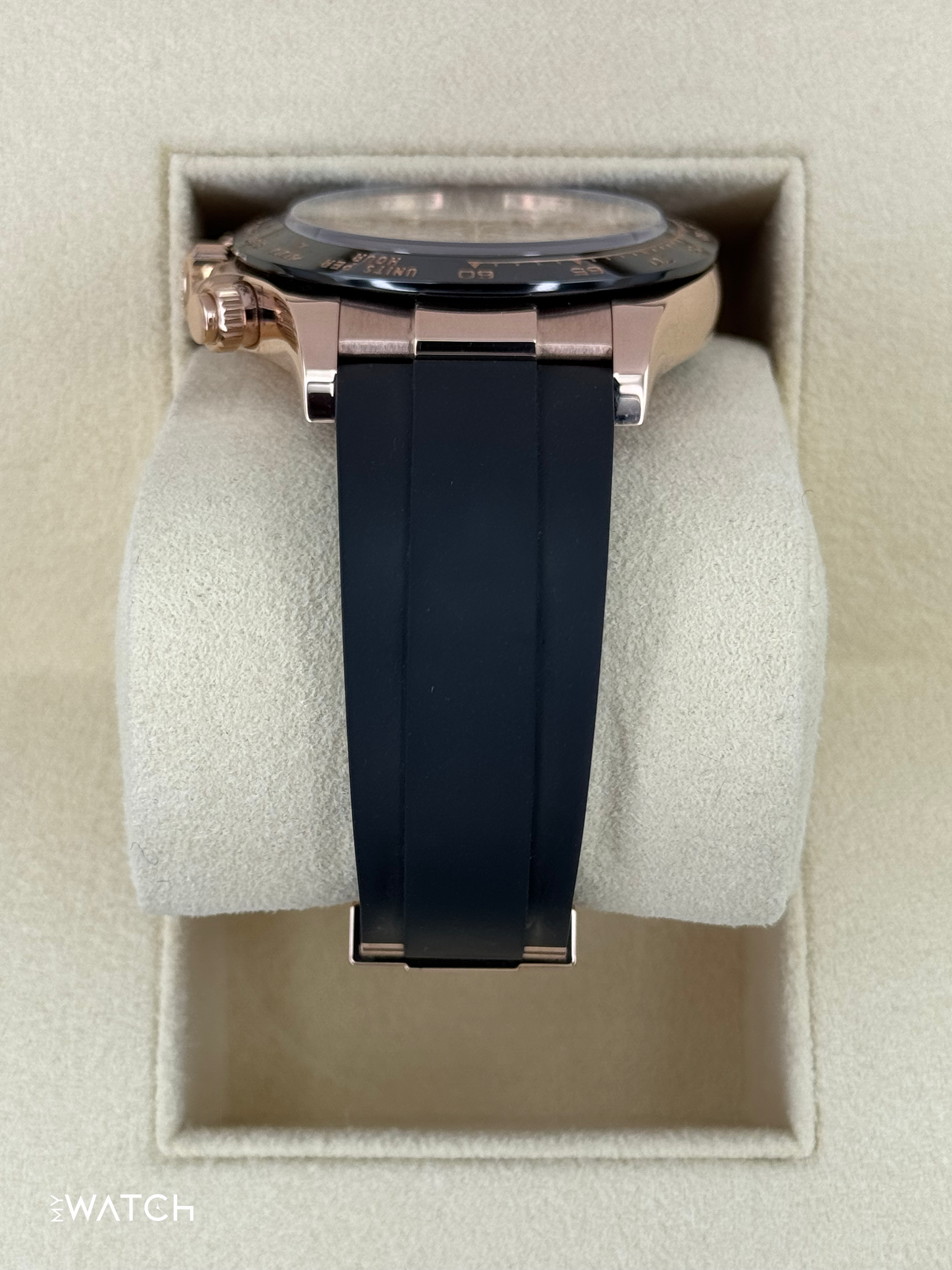 2022 Rolex Daytona 40mm 116515LN Rose Gold Oysterflex Sundust Baguette Dial - MyWatchLLC