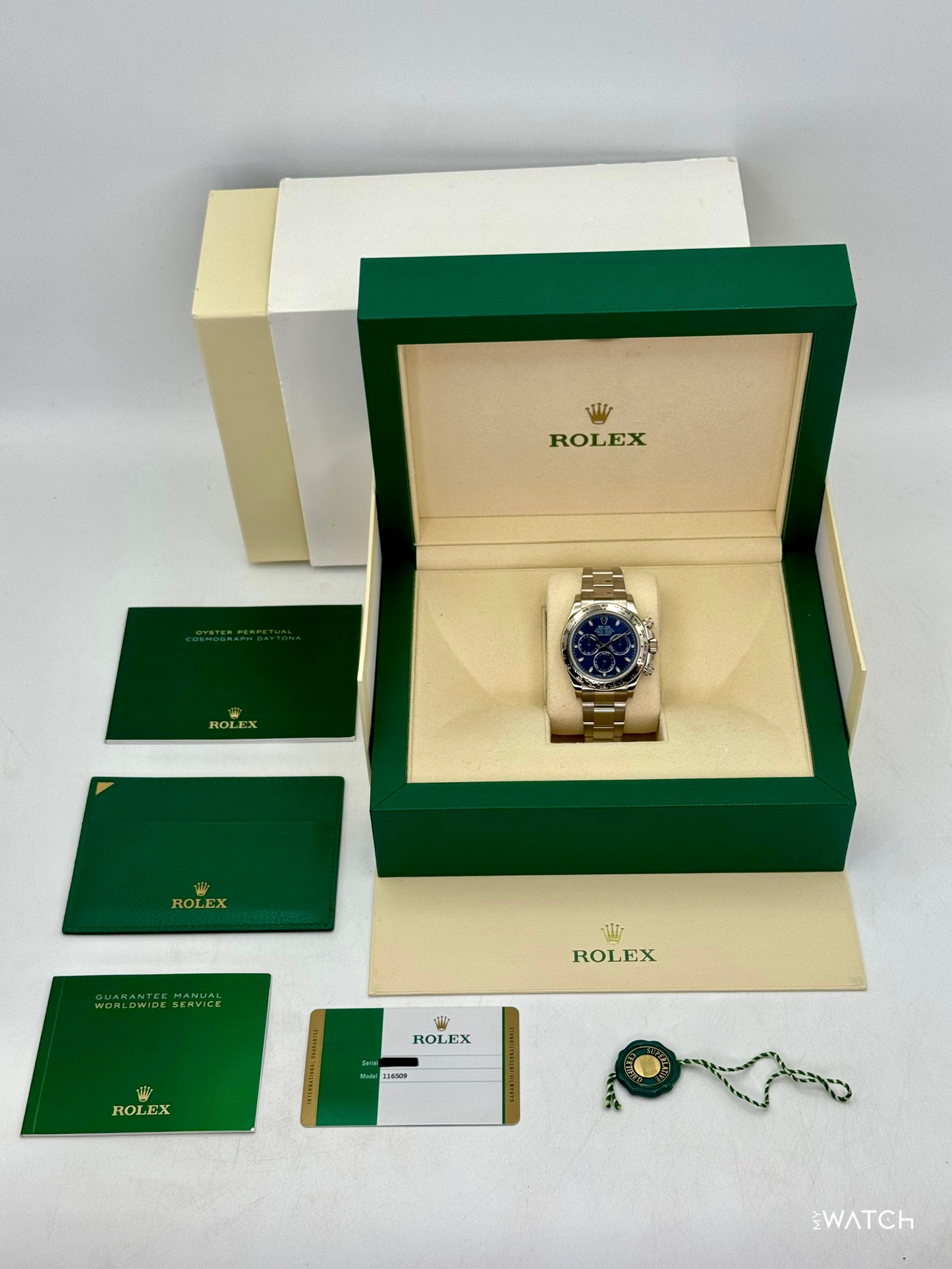 2019 Rolex Daytona 40mm 116509 White Gold Blue Dial - MyWatchLLC
