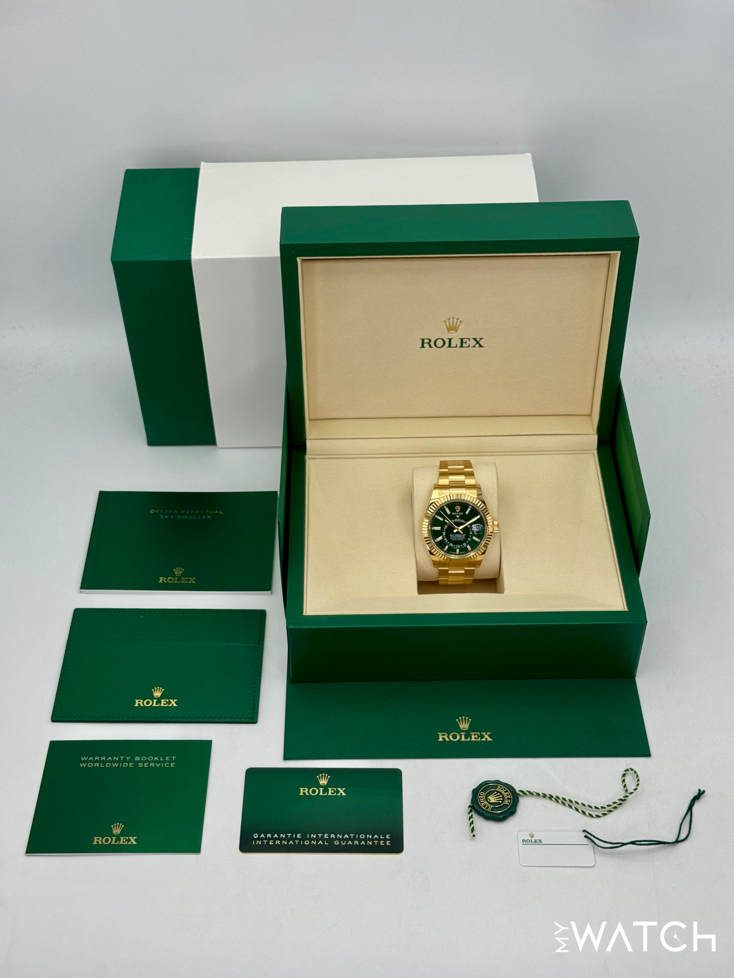 NEW 2025 Rolex Sky-Dweller 42mm 336938 Yellow Gold Oyster Green Dial