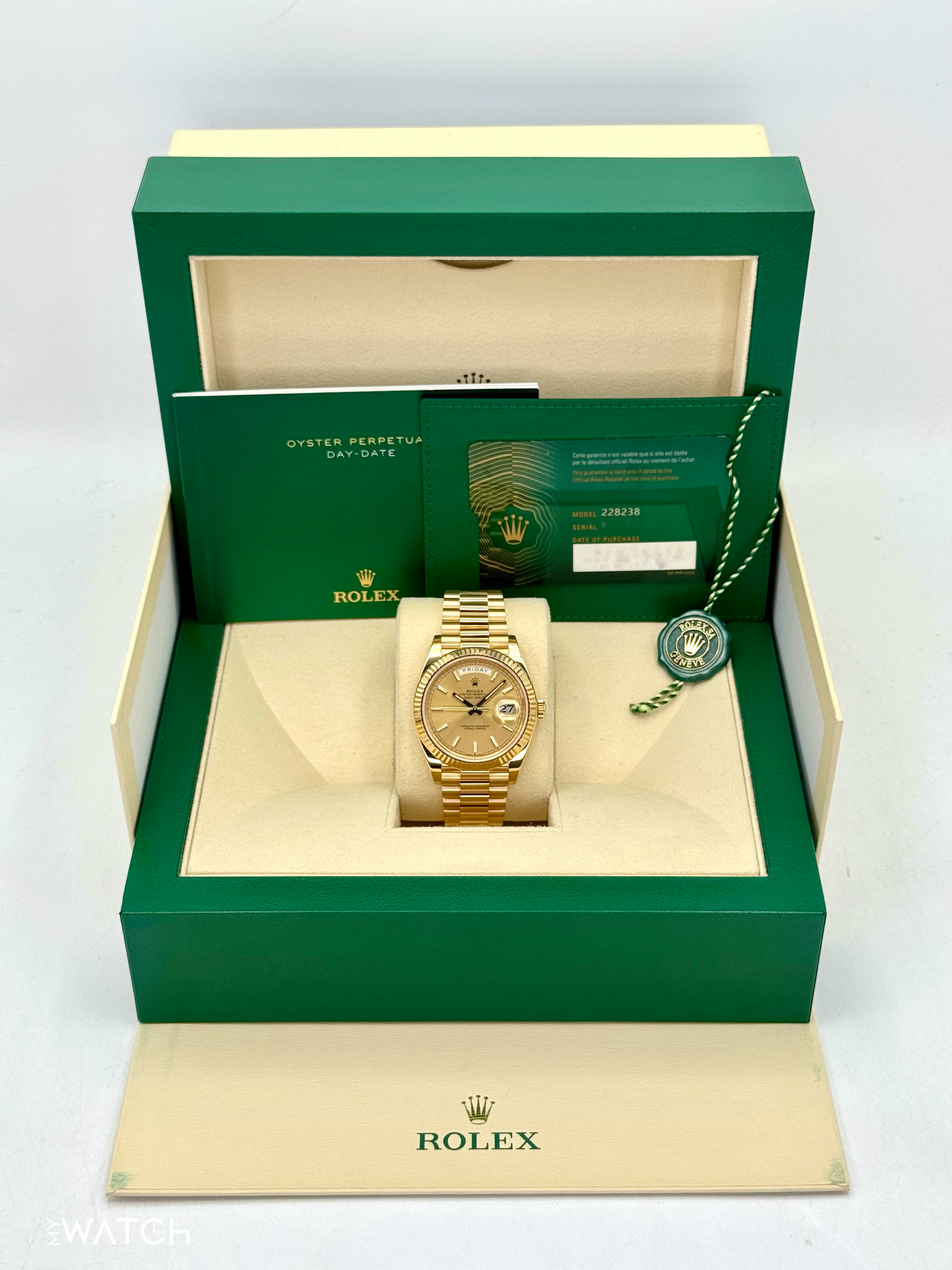 2022 Rolex Day-Date 40mm 228238 18kt Yellow Gold Champagne Dial