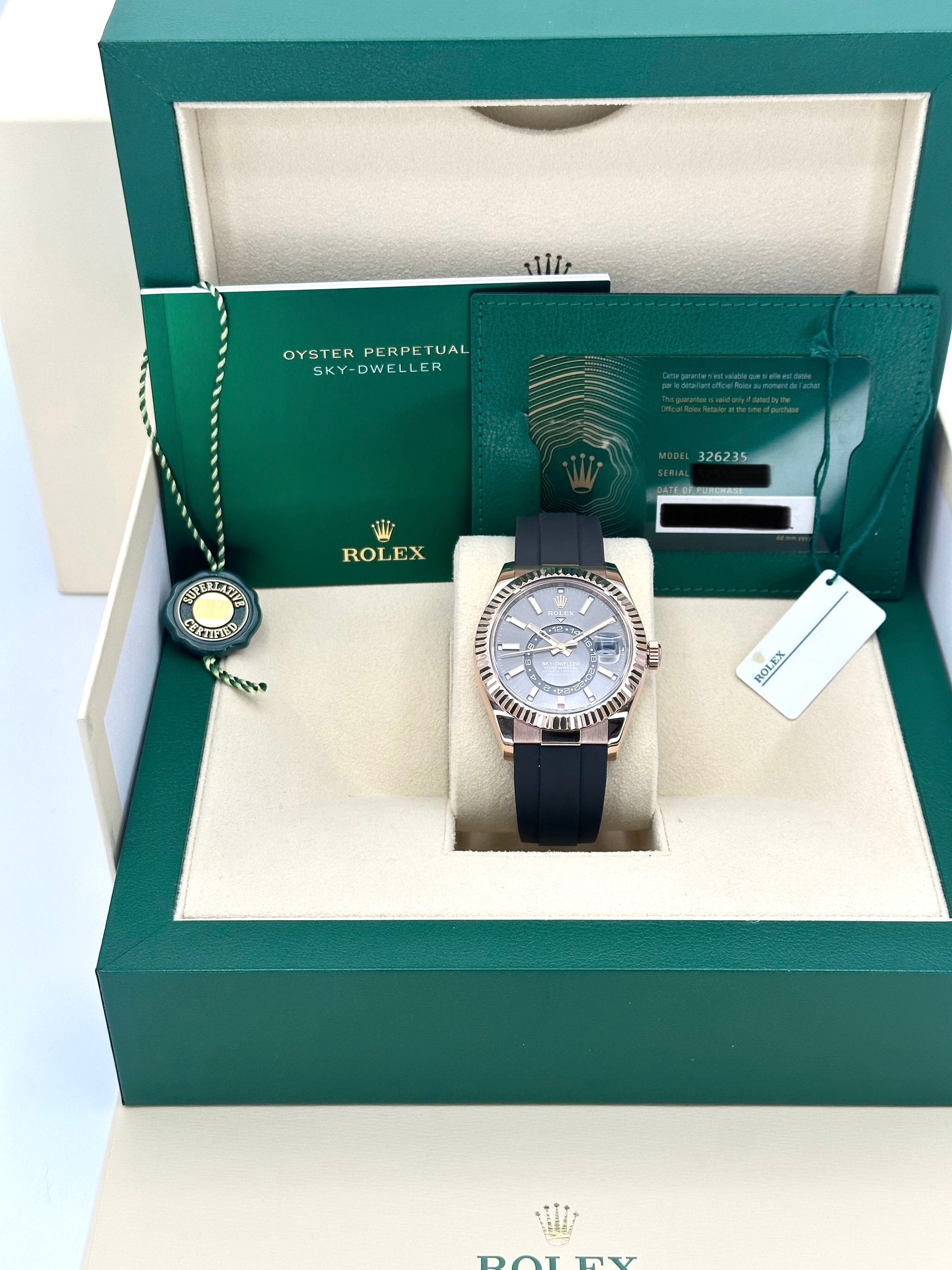 2022 Rolex Sky-Dweller 42mm 326235 Rose Gold Oysterflex Rhodium Dial - MyWatchLLC