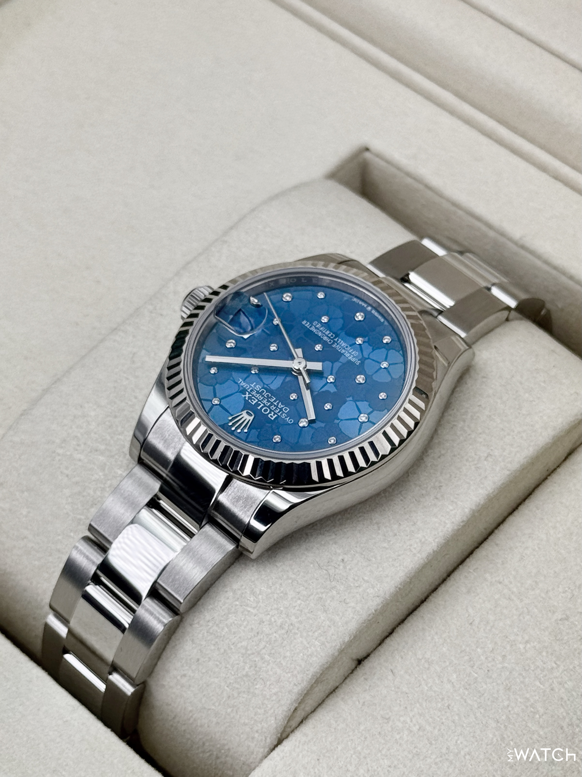 2025 Rolex Lady Datejust 31mm 278274 Stainless Steel Oyster Azzuro Blue Floral Dial - MyWatchLLC