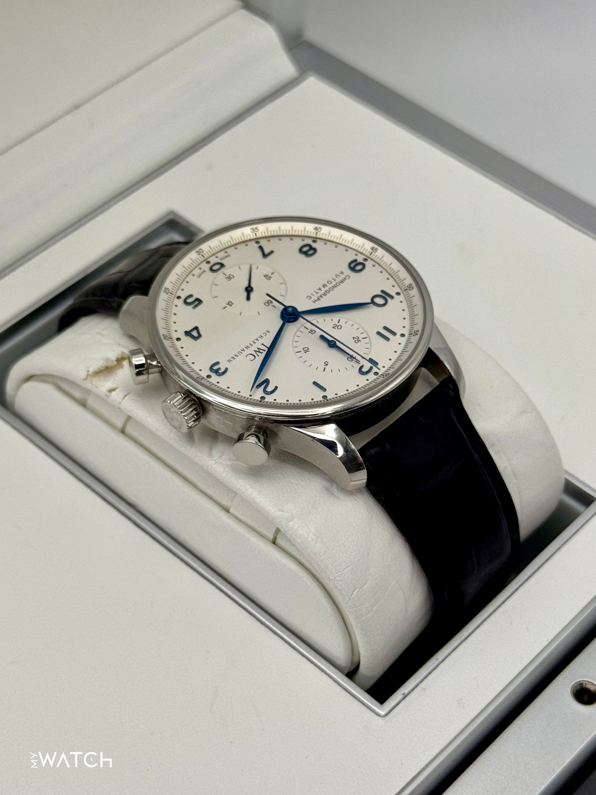 2010 IWC Portuguese Chronograph 41mm IW371417 Stainless Steel White Dial - MyWatchLLC