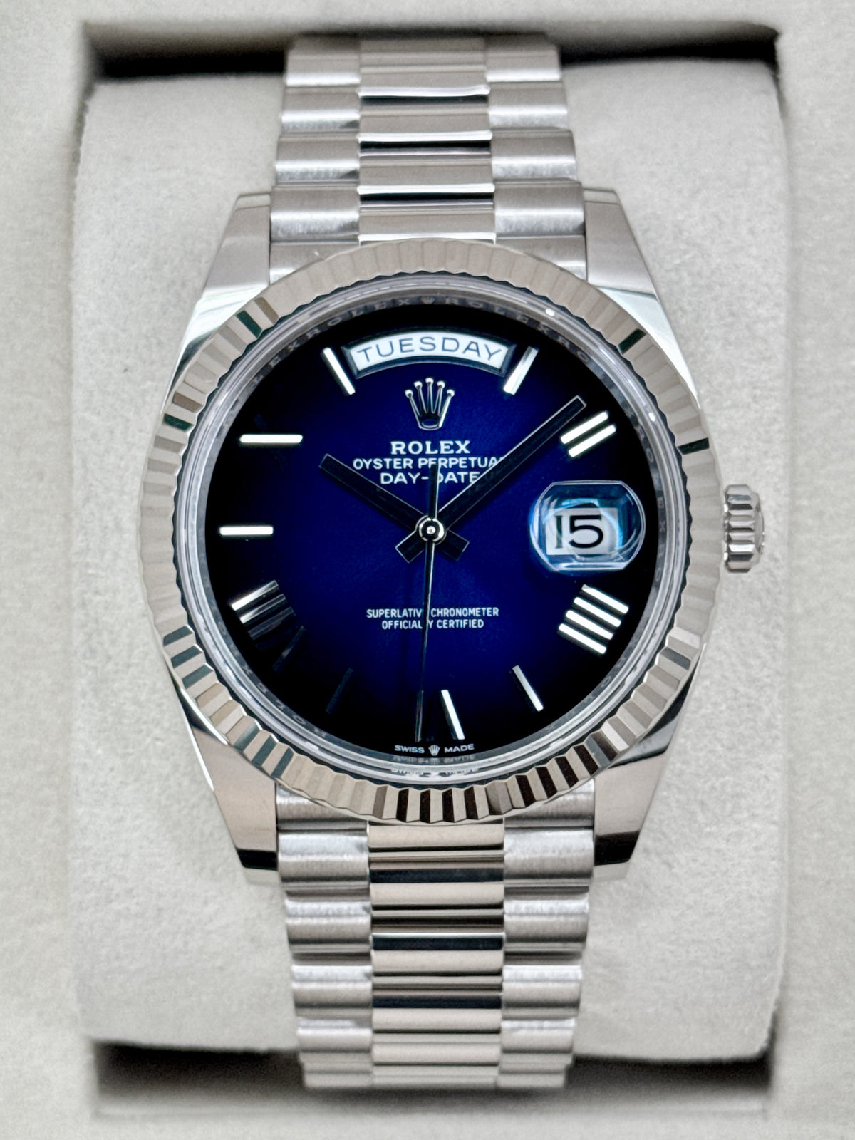 New 2026 Rolex Day-Date 40mm 228239 Presidential Blue Ombre Dial - MyWatchLLC