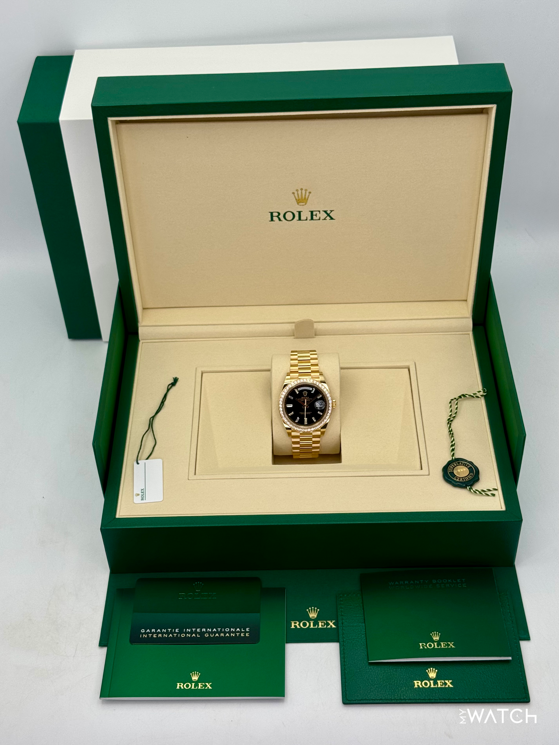 NEW 2026 Rolex Day-Date 40mm 228348RBR Black Diamond Baguette Dial - MyWatchLLC