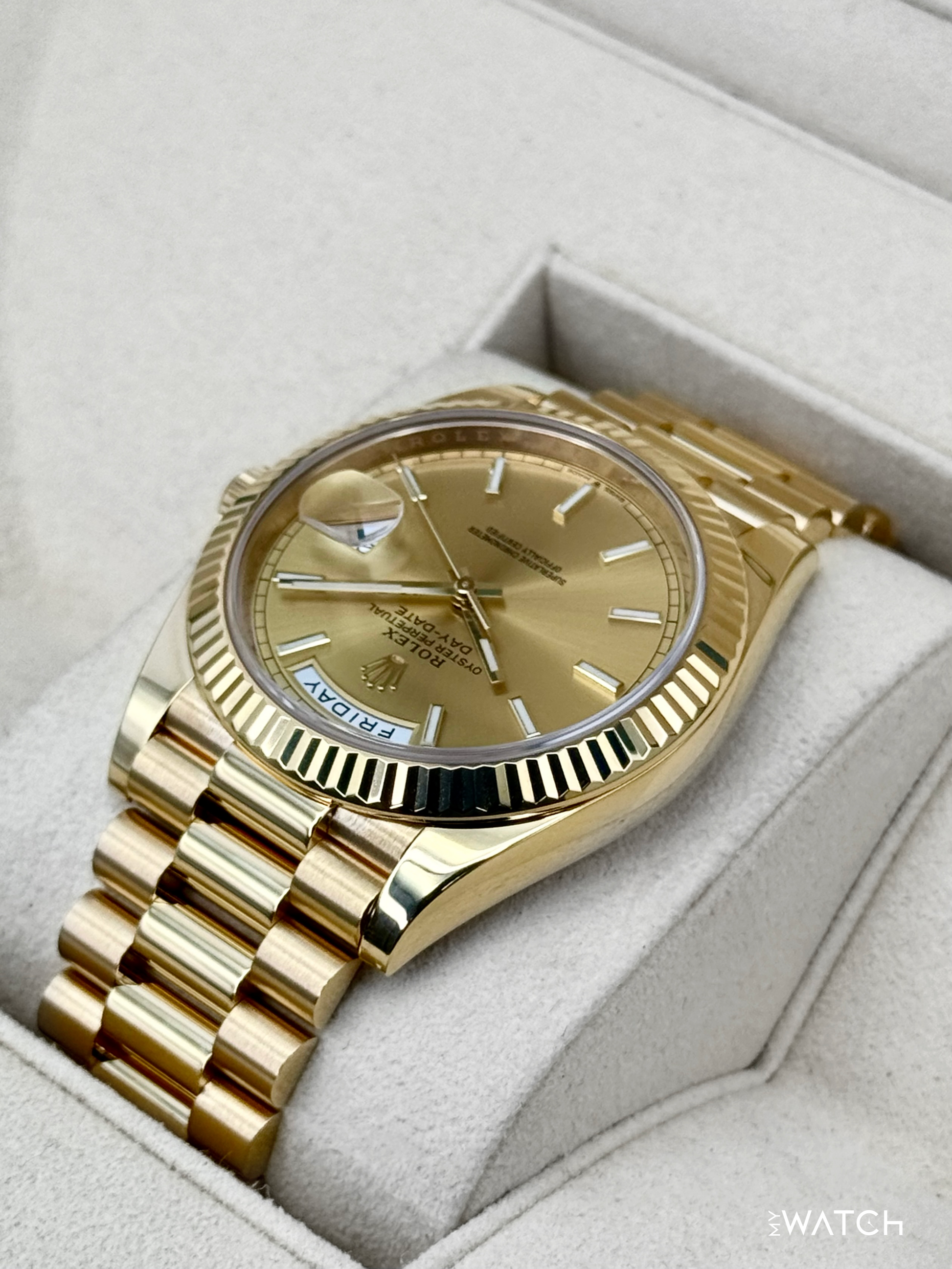 2020 Rolex Day-Date 40mm 228238 Champagne Stick Dial - MyWatchLLC