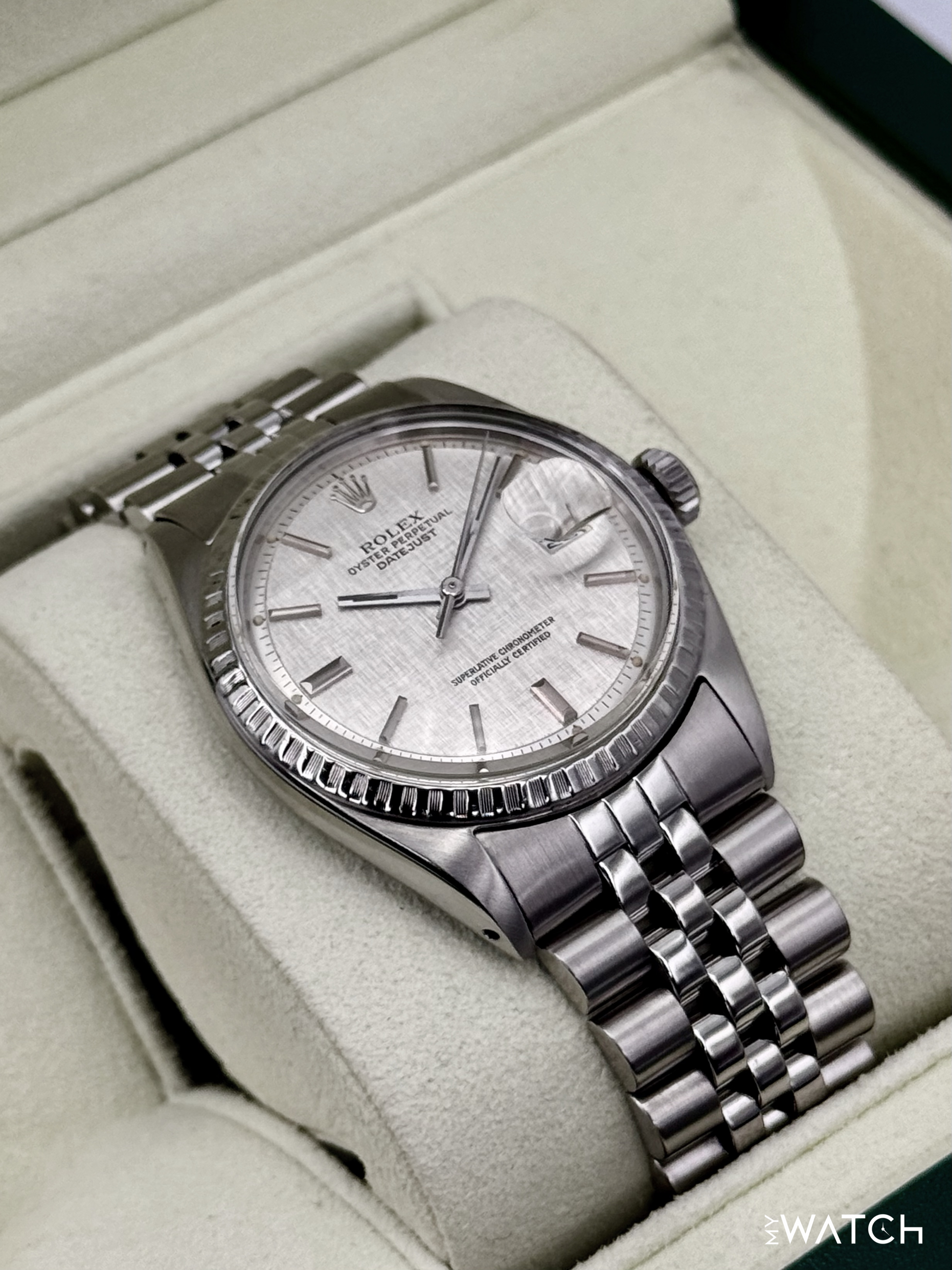 1970 Rolex Datejust 36mm 1603 Stainless Steel Jubilee Silver Linen Dial - MyWatchLLC