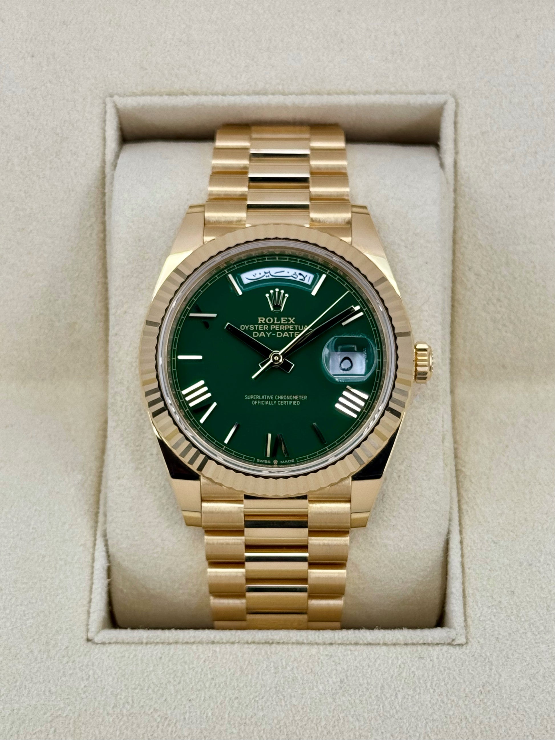 2023 Rolex Day-Date 40mm 228238 Arabic Calendar Green Dial - MyWatchLLC