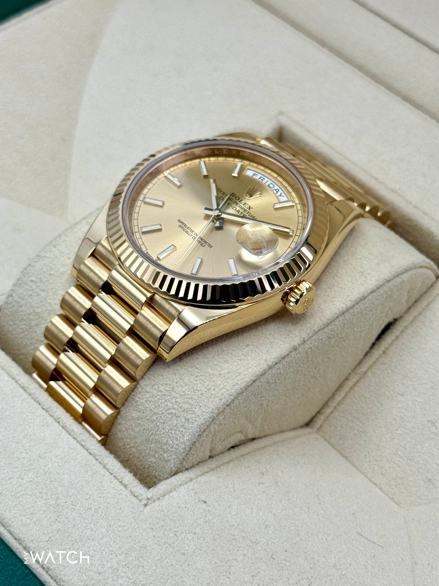 2022 Rolex Day-Date 40mm 228238 18kt Yellow Gold Champagne Dial