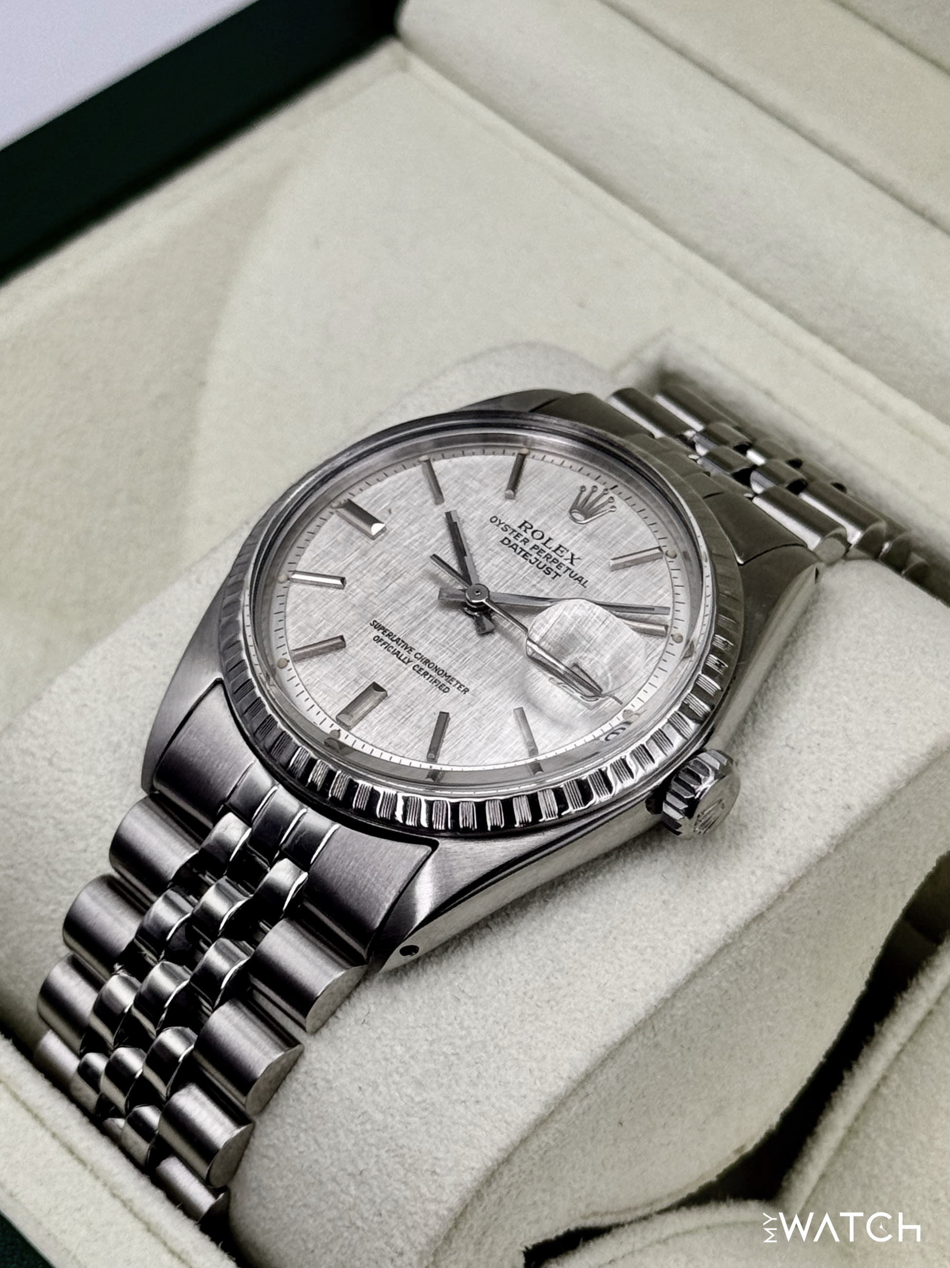1970 Rolex Datejust 36mm 1603 Stainless Steel Jubilee Silver Linen Dial - MyWatchLLC